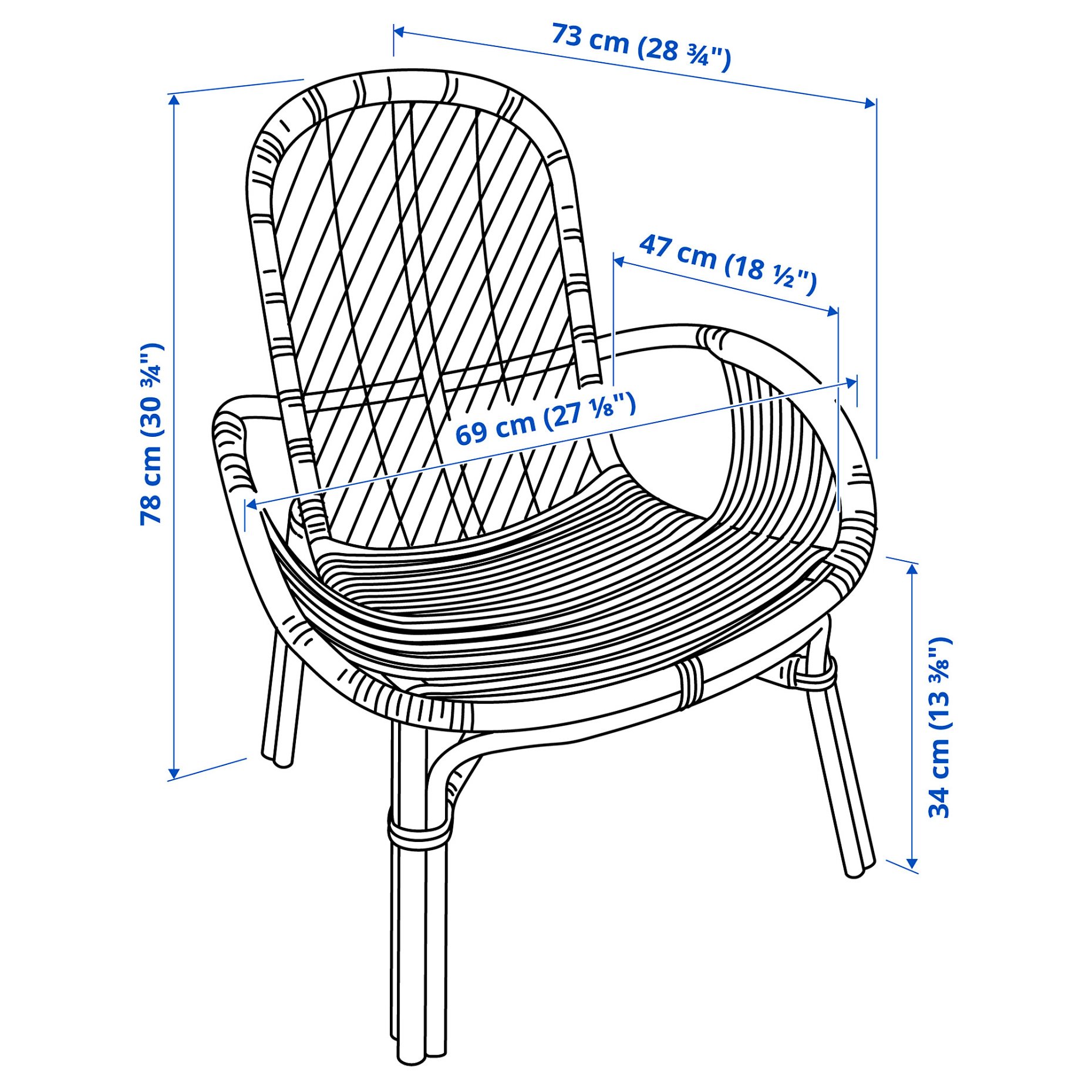 BROBOCK/BJORKTR, armchair rattan with cushion, 195.260.12