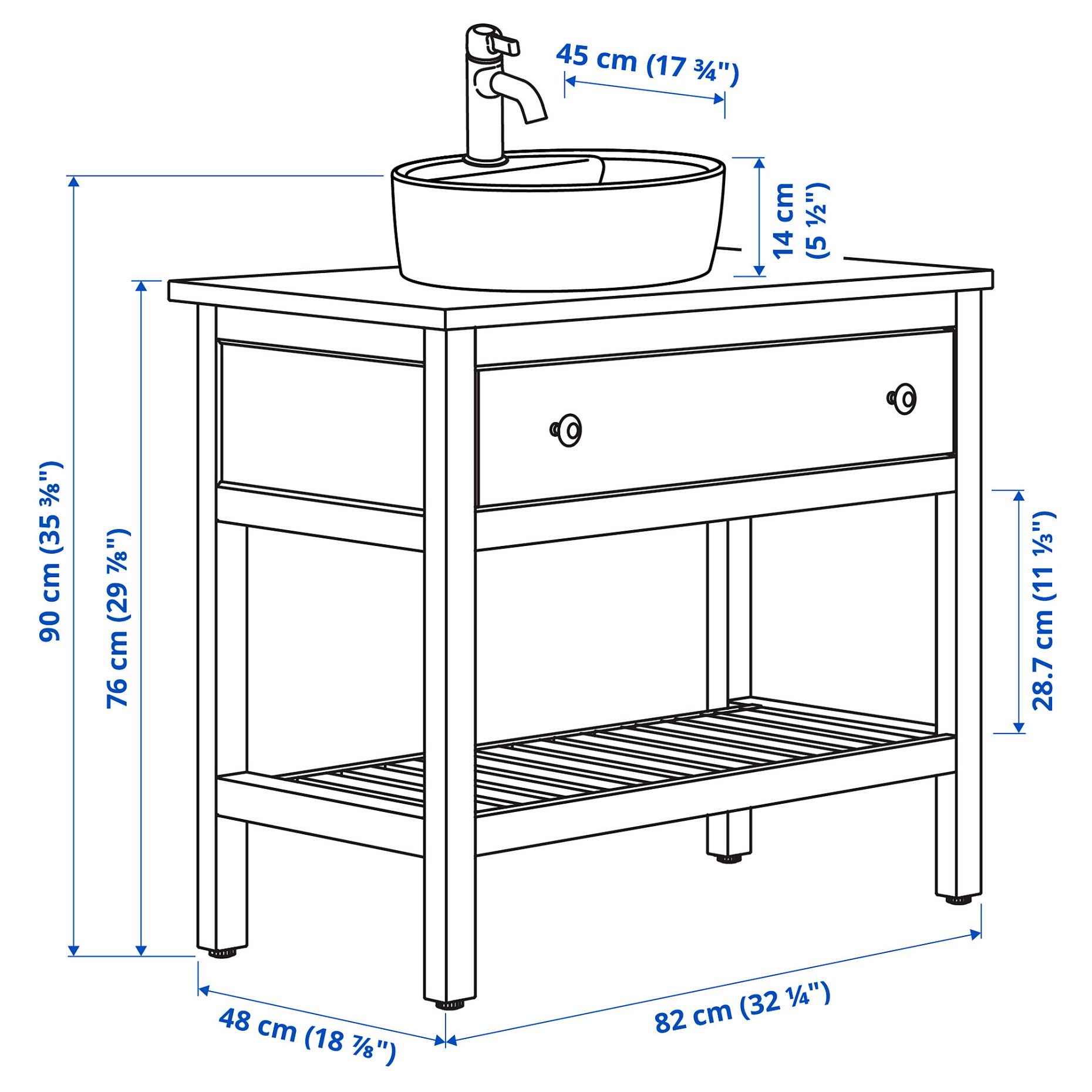 HEMNES/TORNVIKEN, βάση νιπτήρα με συρτάρι/νιπτήρα/μπαταρία, 82x48x90 cm, 195.468.59