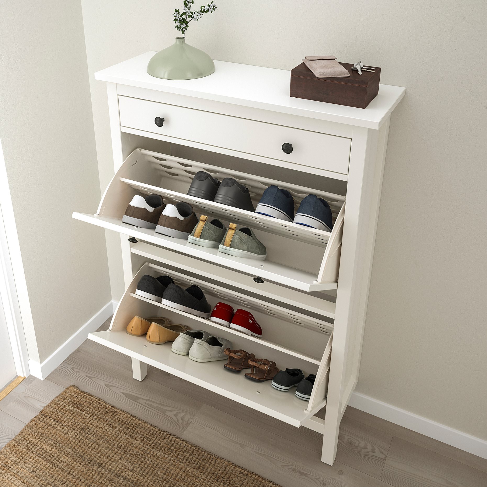 HEMNES, shoe cabinet with 2 compartments, 201.695.59
