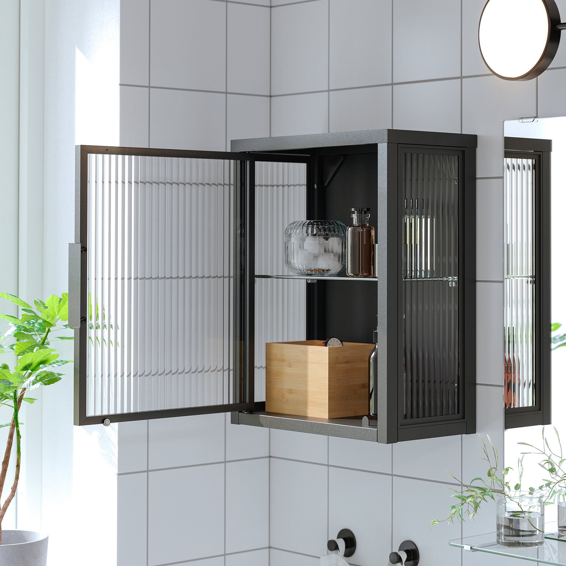 MOSSJÖN, wall cabinet with glass door, 36x18x44 cm, 206.216.40
