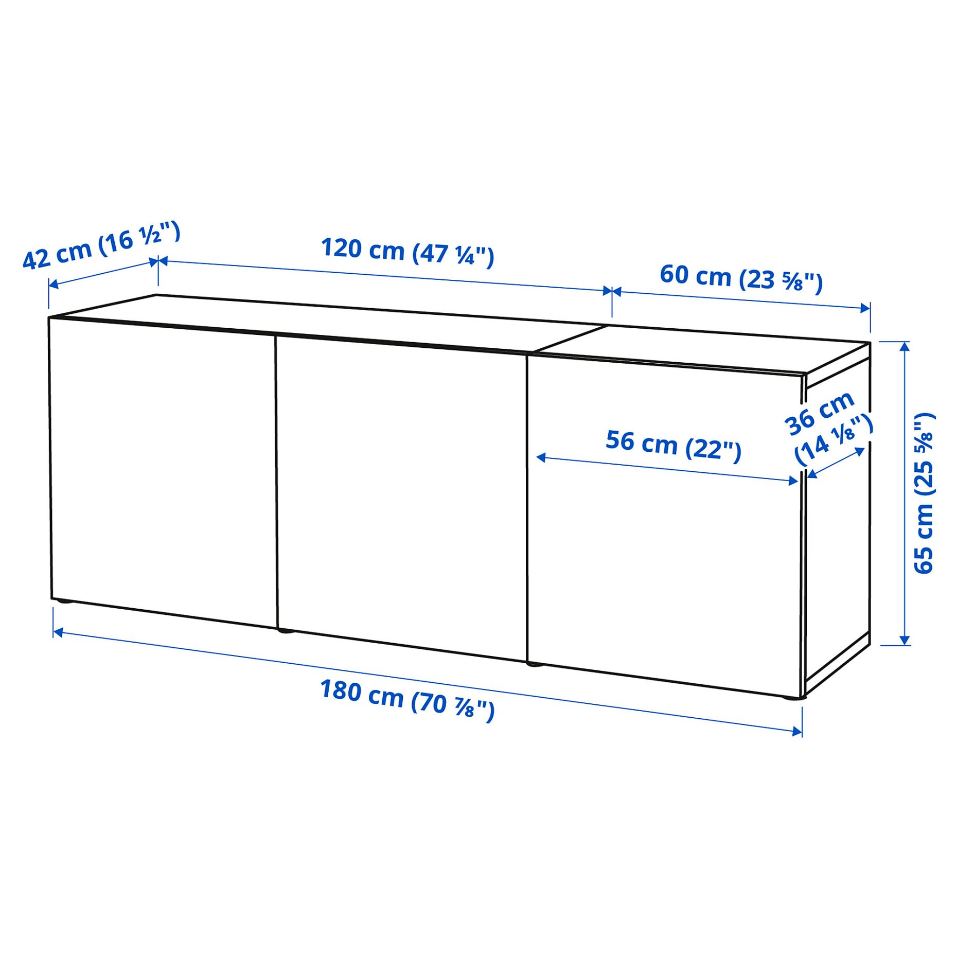 BESTÅ, storage combination with doors, 180x42x65 cm, 293.250.70