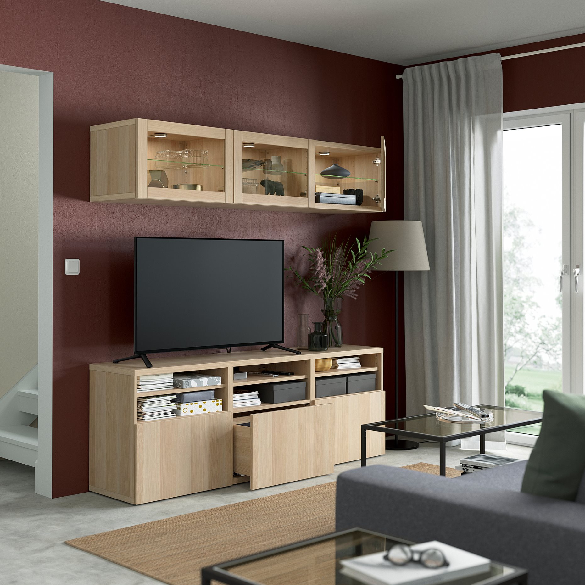 BESTÅ, TV storage combination/glass doors/drawers soft closing, 180x42x192 cm, 294.071.98