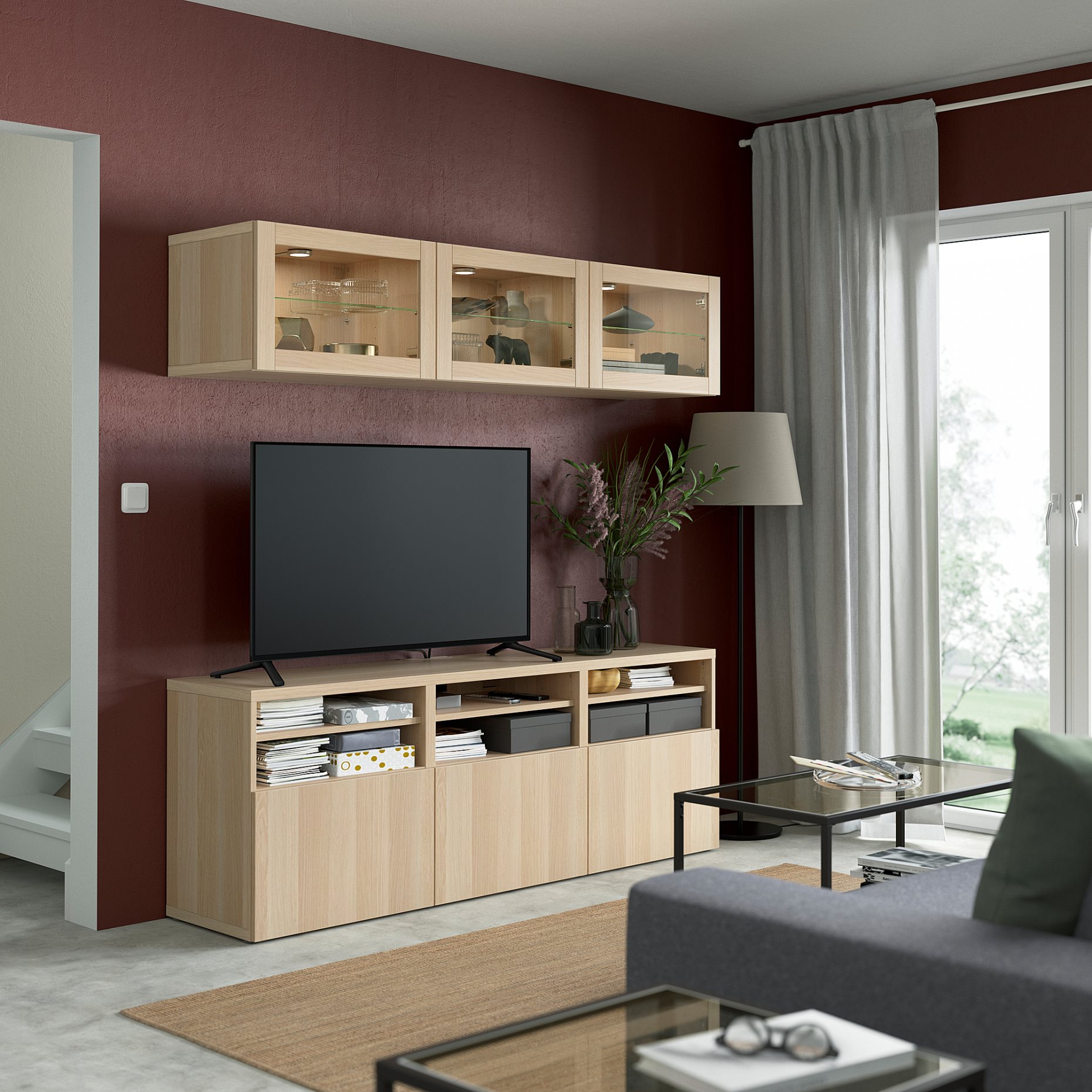 BESTÅ, TV storage combination/glass doors/drawers soft closing, 180x42x192 cm, 294.071.98
