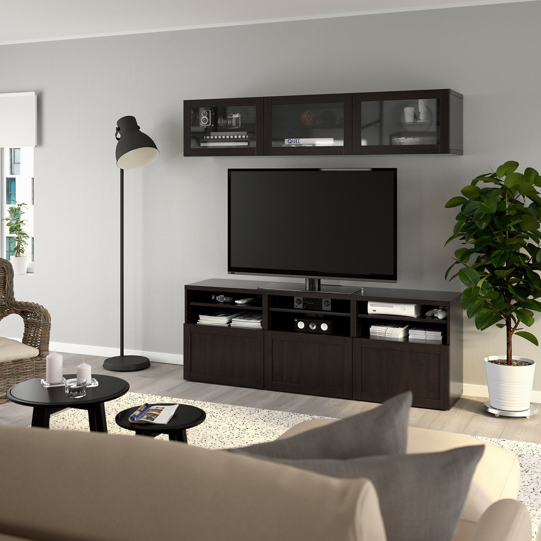 BESTÅ, TV storage combination/glass doors/drawers soft closing, 180x42x192 cm, 294.103.70