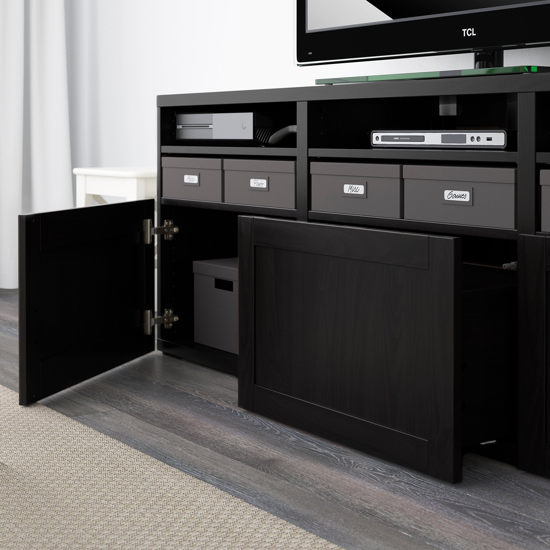 BESTÅ, TV storage combination/glass doors/drawers soft closing, 180x42x192 cm, 294.103.70