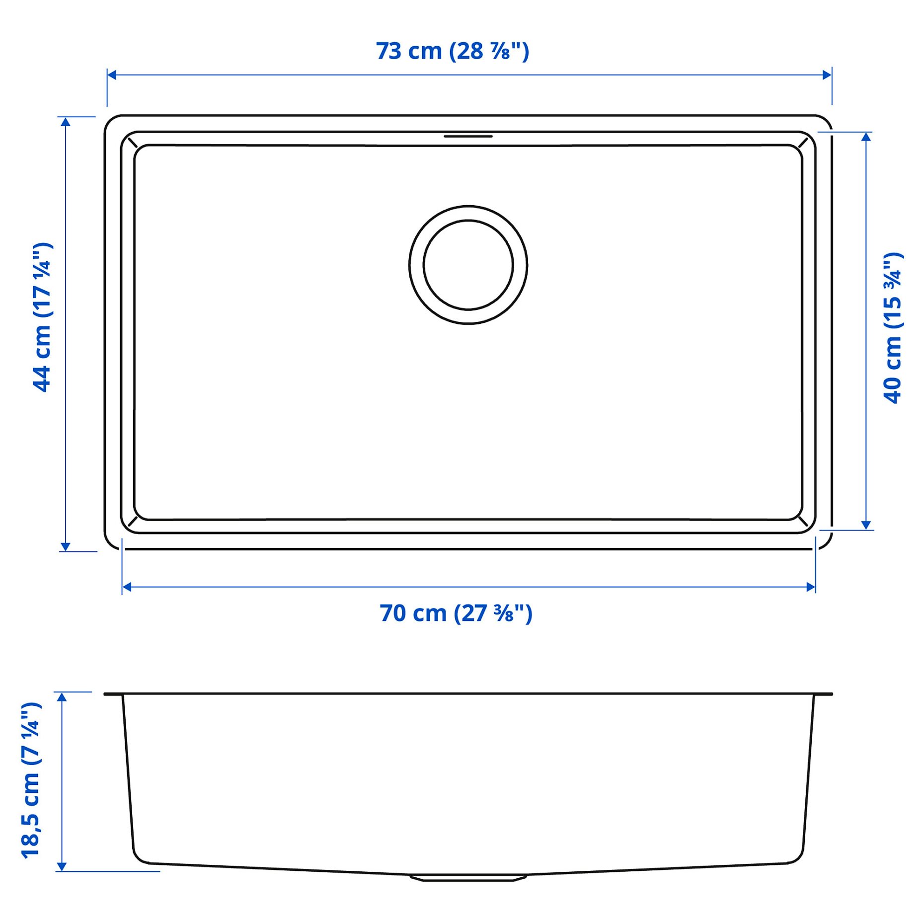 VRESJÖN, inset sink 1 bowl, 73x44 cm, 294.257.29
