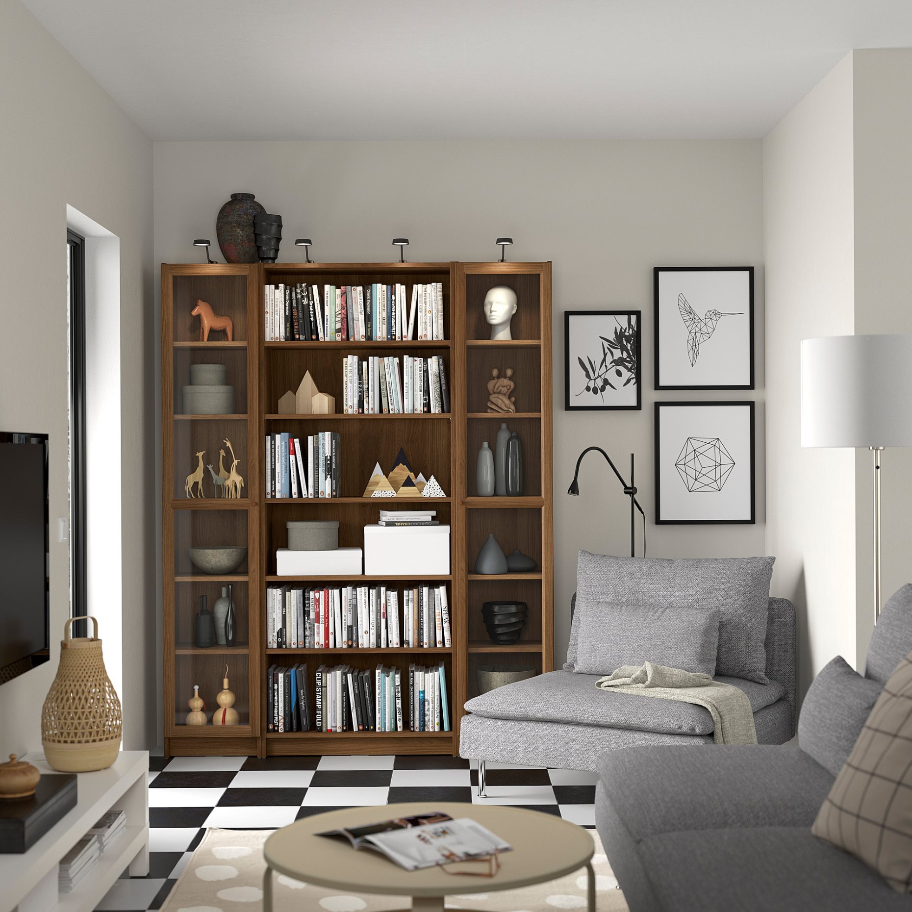 BILLY/OXBERG, bookcase combination with glass doors, 160x202 cm, 294.835.40