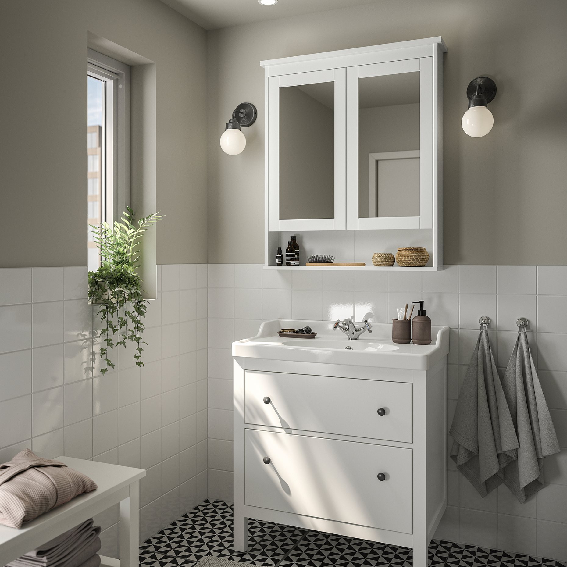 HEMNES/RUTSJON, wash-stand with drawers/wash-basin/tap, 82x49x95 cm, 295.376.42