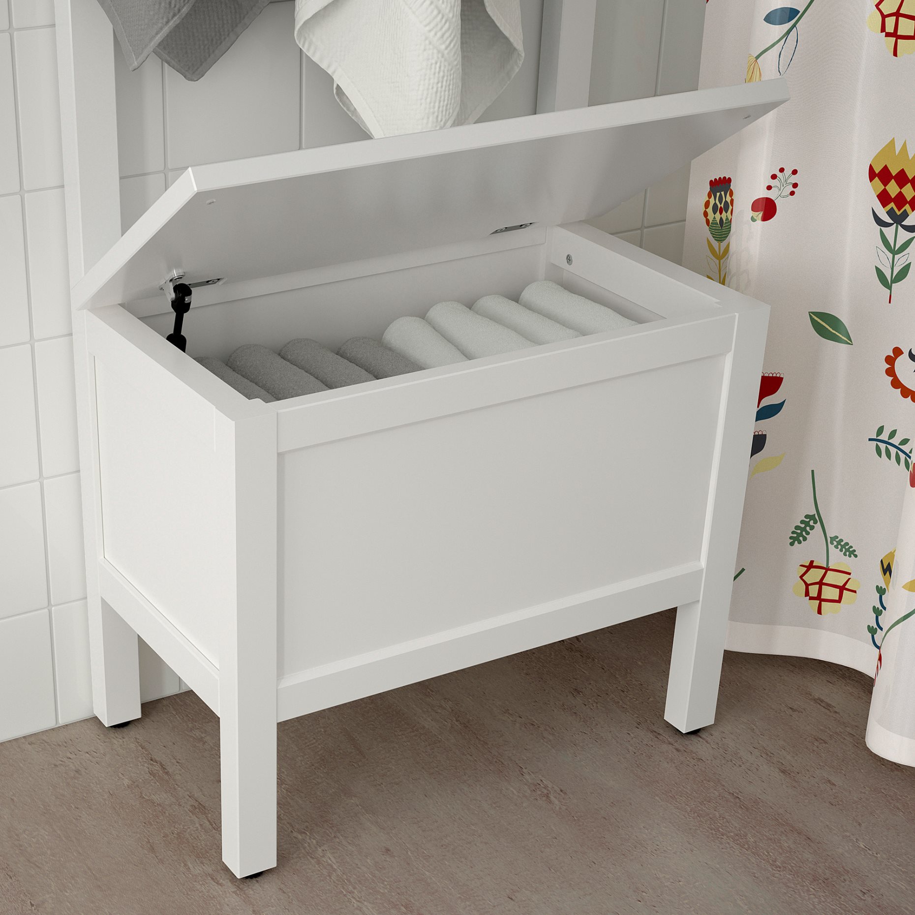 HEMNES, storage bench with towel rail/4 hooks, 303.966.55