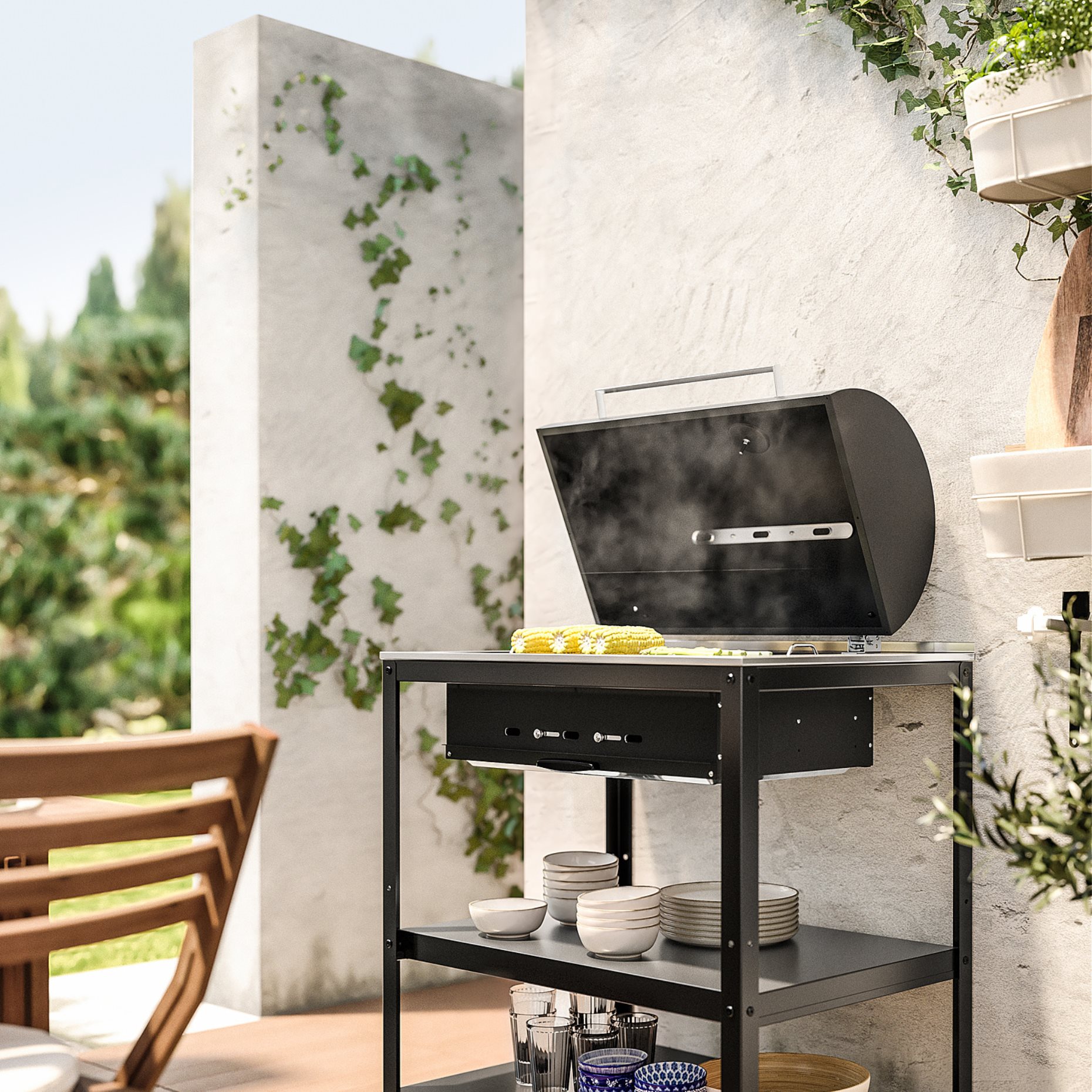GRILLSKÄR, ψησταριά για κάρβουνα με ντουλάπι εξωτερικού χώρου, 86x61 cm, 304.714.47