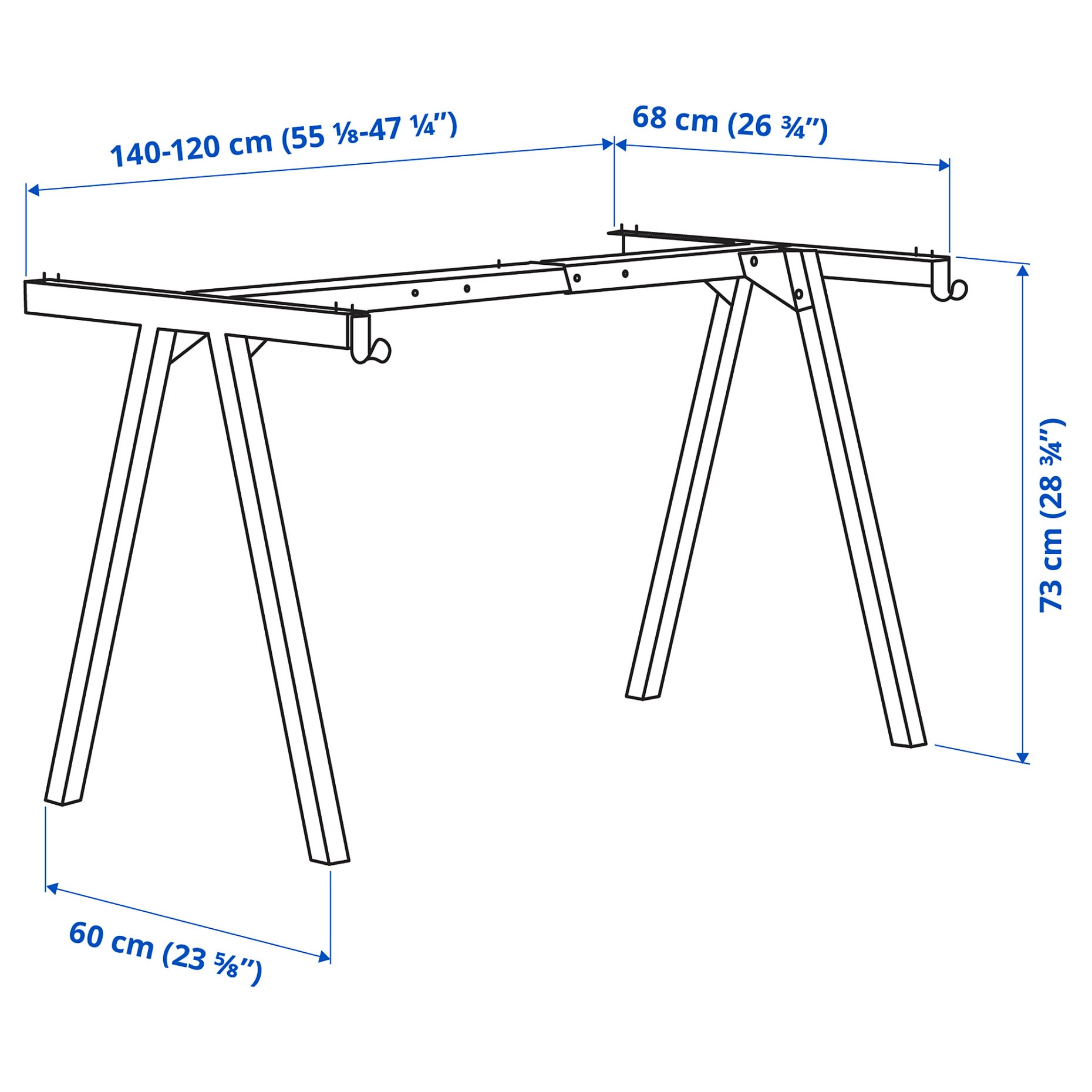 TROTTEN, σκελετός για επιφάνεια τραπεζιού, 140/160 cm, 304.747.52