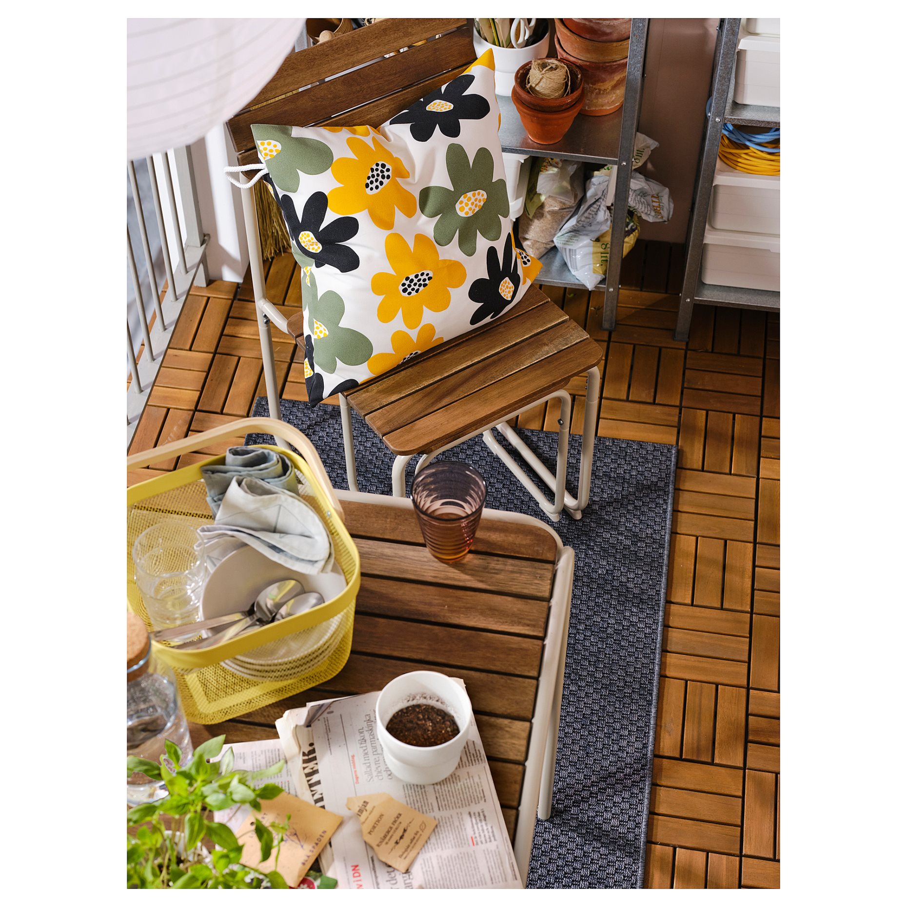 FURUON, dining table with 2 chairs/2 footstools/outdoor, 56x75 cm, 305.437.36