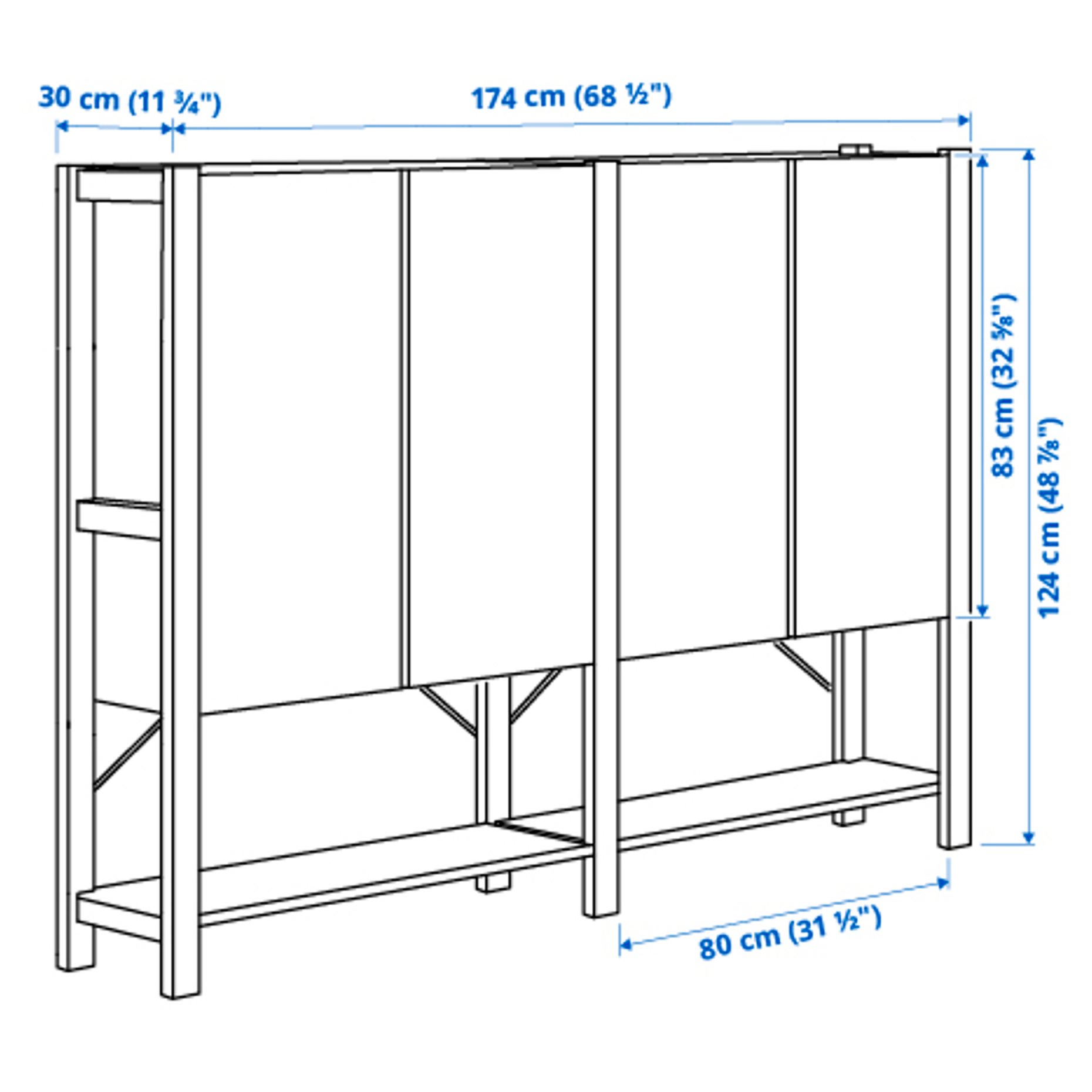 IVAR, 2 sections/shelves/cabinet, 174x30x124 cm, 394.038.21
