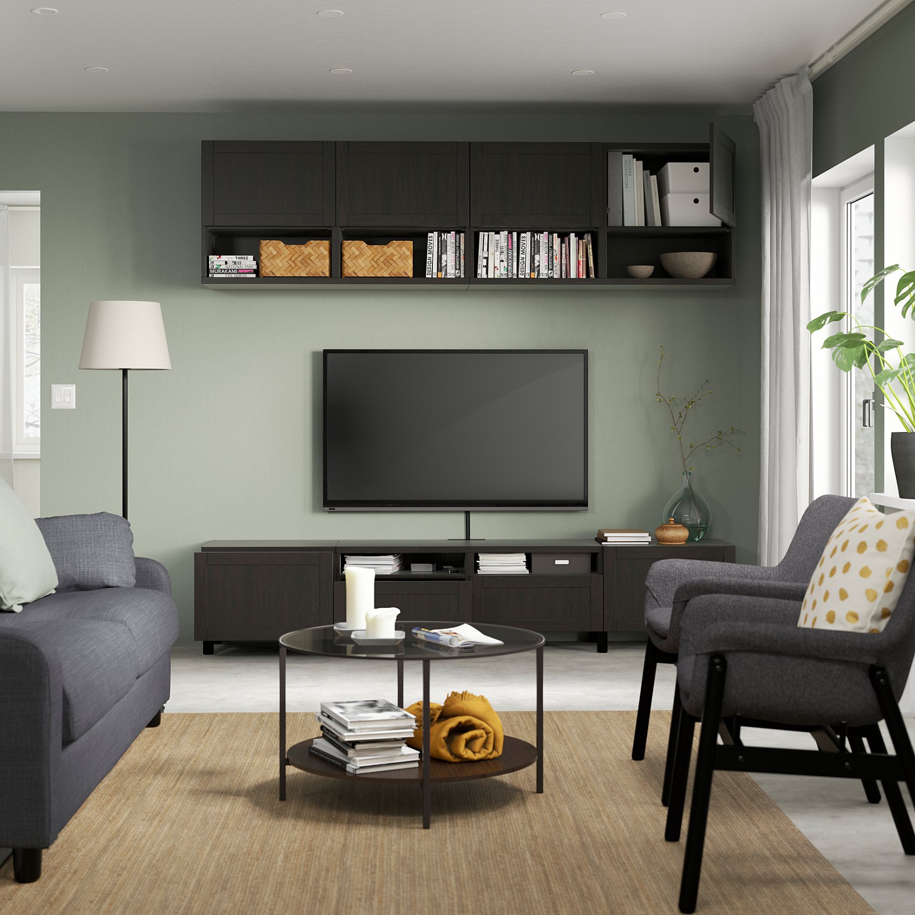 BESTÅ, TV storage combination/doors/drawers push open, 240x42x230 cm, 394.119.44