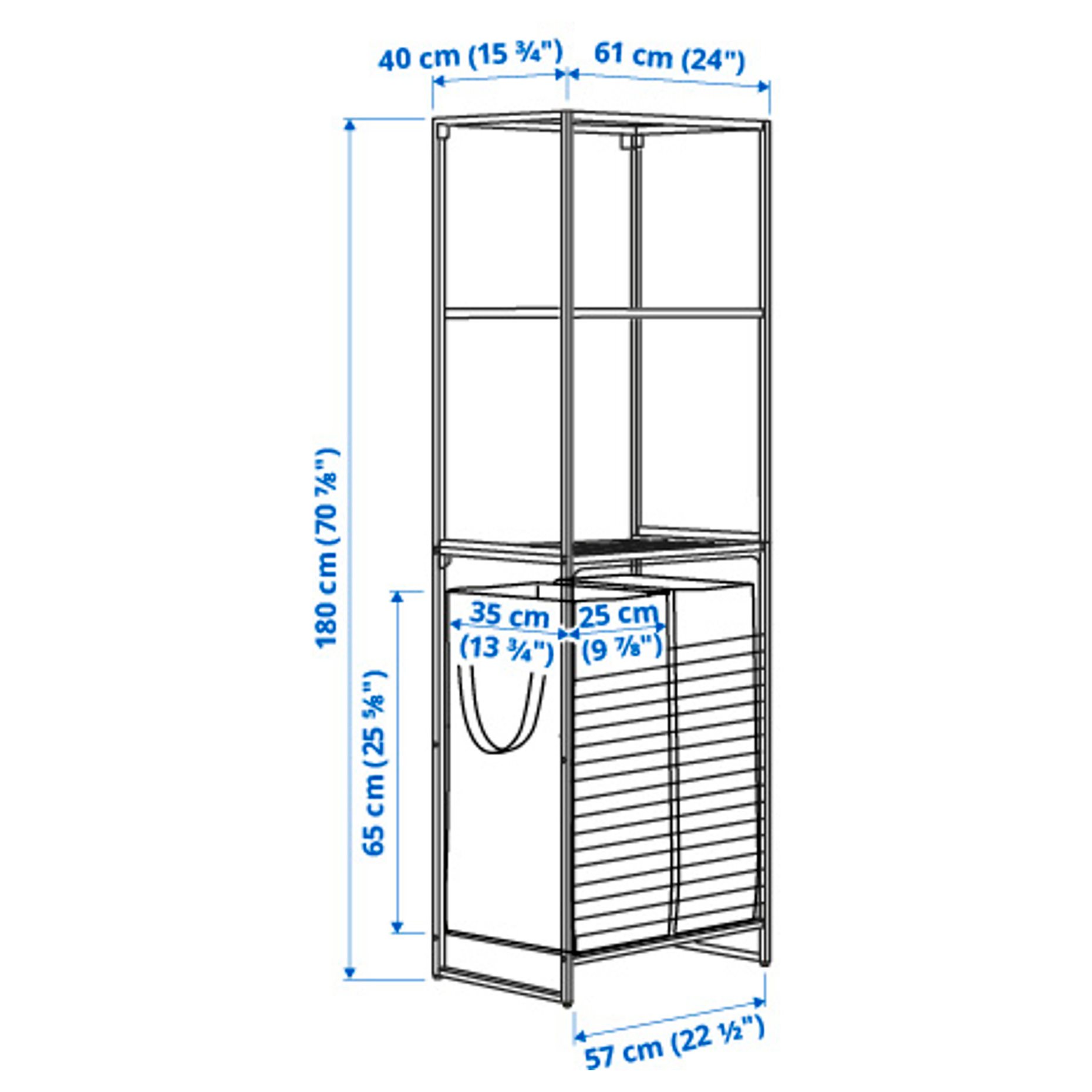 JOSTEIN, shelving unit with bags/in/outdoor/wire, 61x40/76x180 cm, 394.372.70