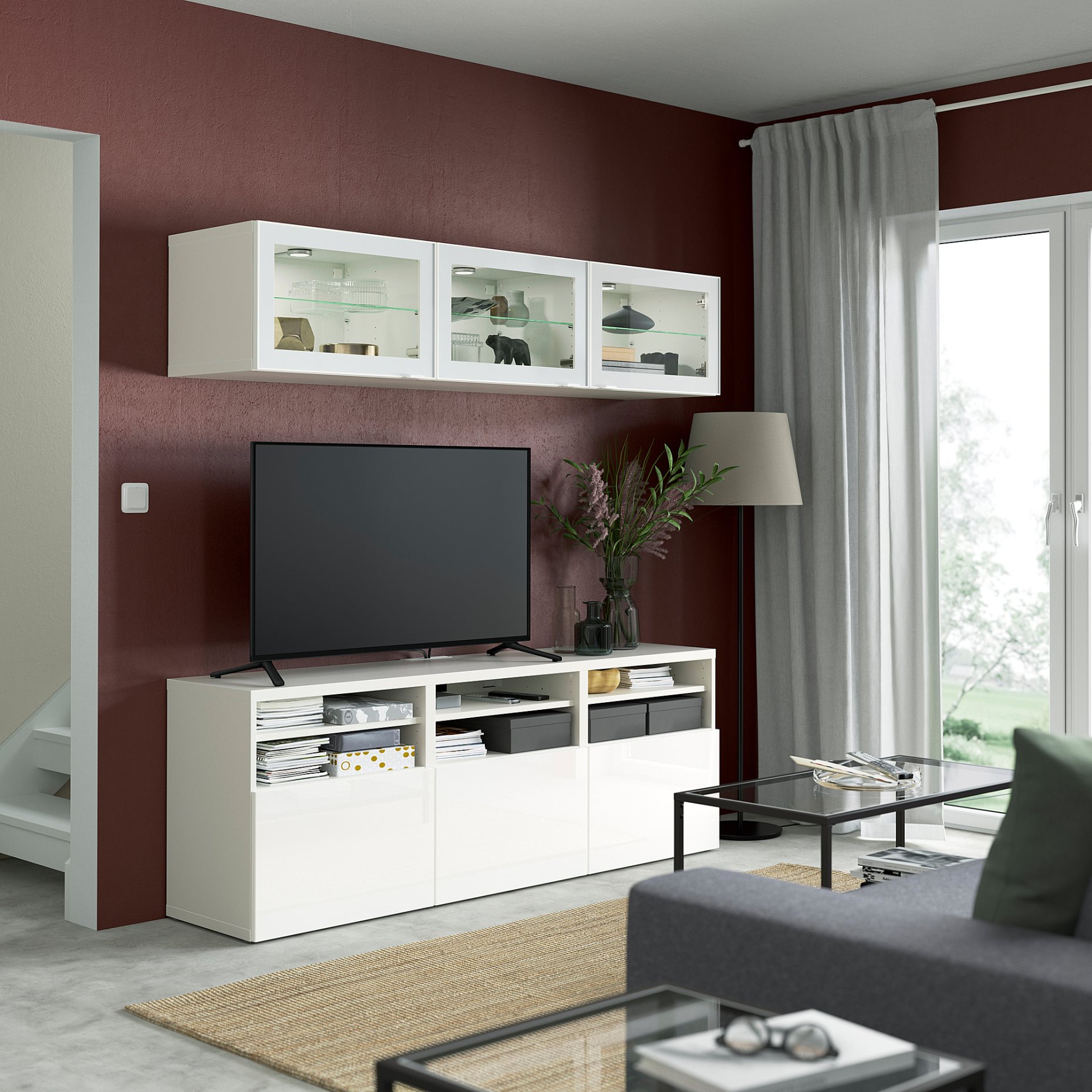 BESTÅ, TV storage combination/glass doors/drawers soft closing, 180x42x192 cm, 394.887.97