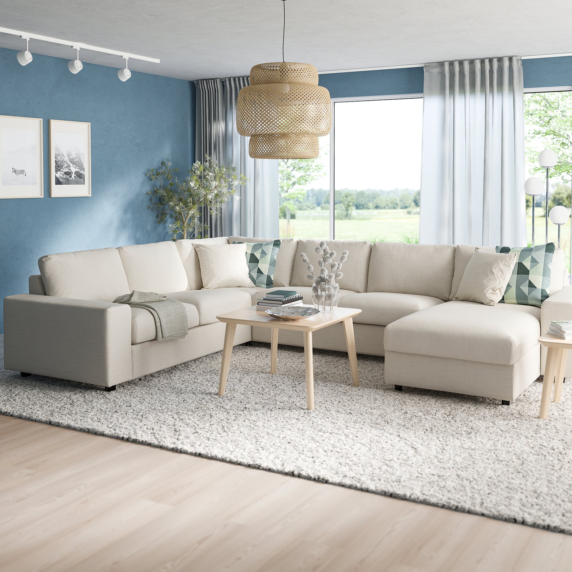 VIMLE, corner sofa-bed with wide armrests, 5-seat with chaise longue, 395.452.03