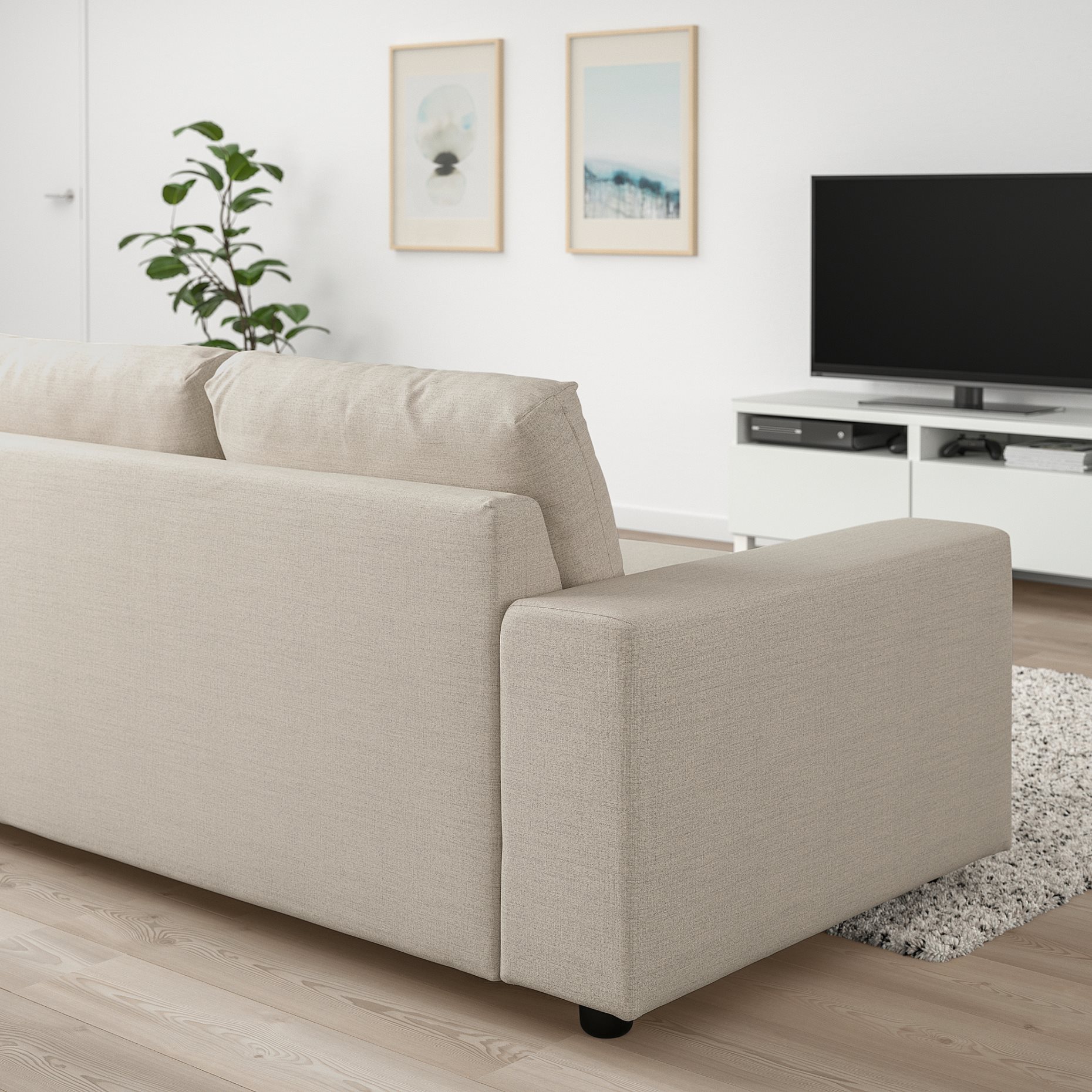 VIMLE, corner sofa-bed with wide armrests, 5-seat with chaise longue, 395.452.03