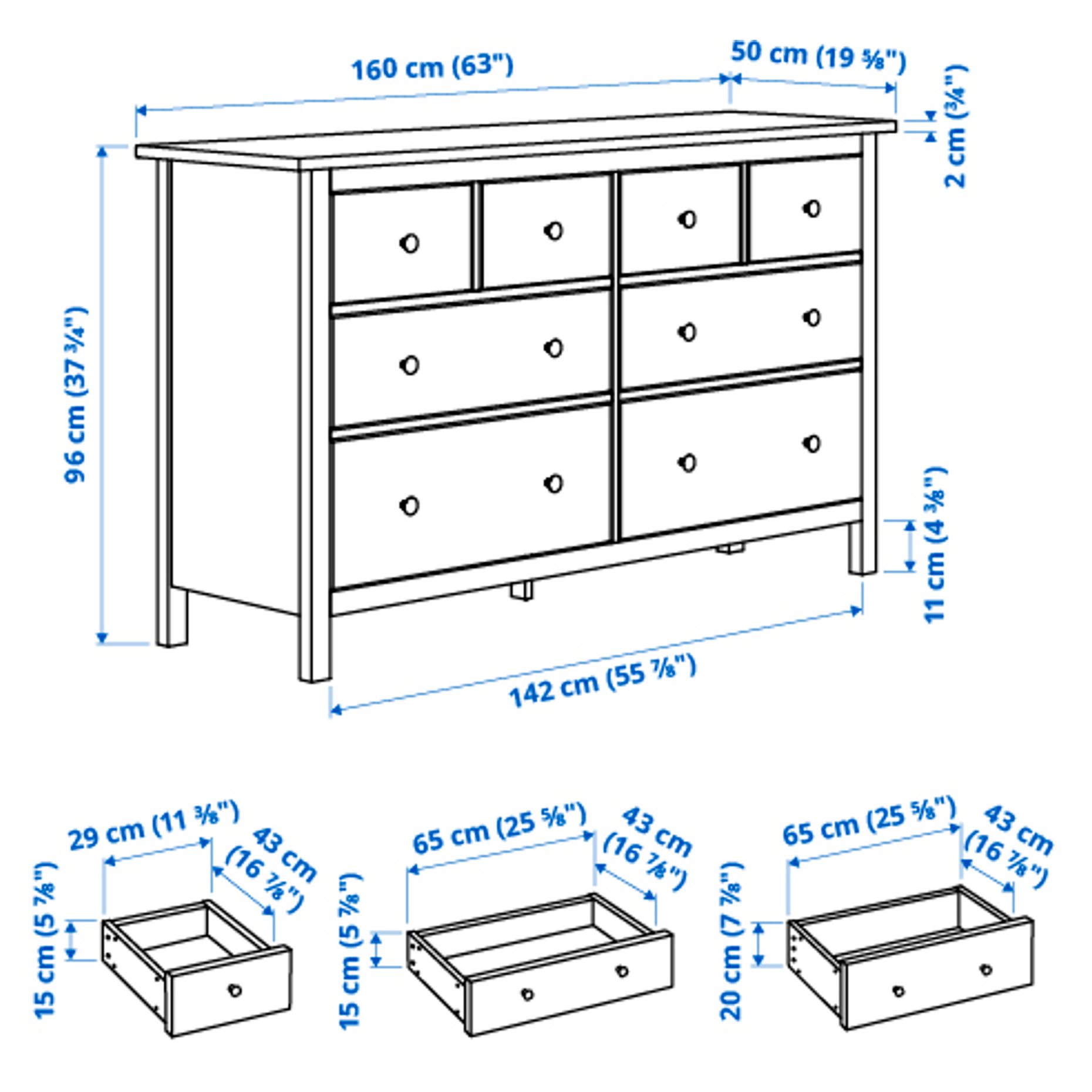 HEMNES, Συρταριέρα με 8 συρτάρια, 402.392.74