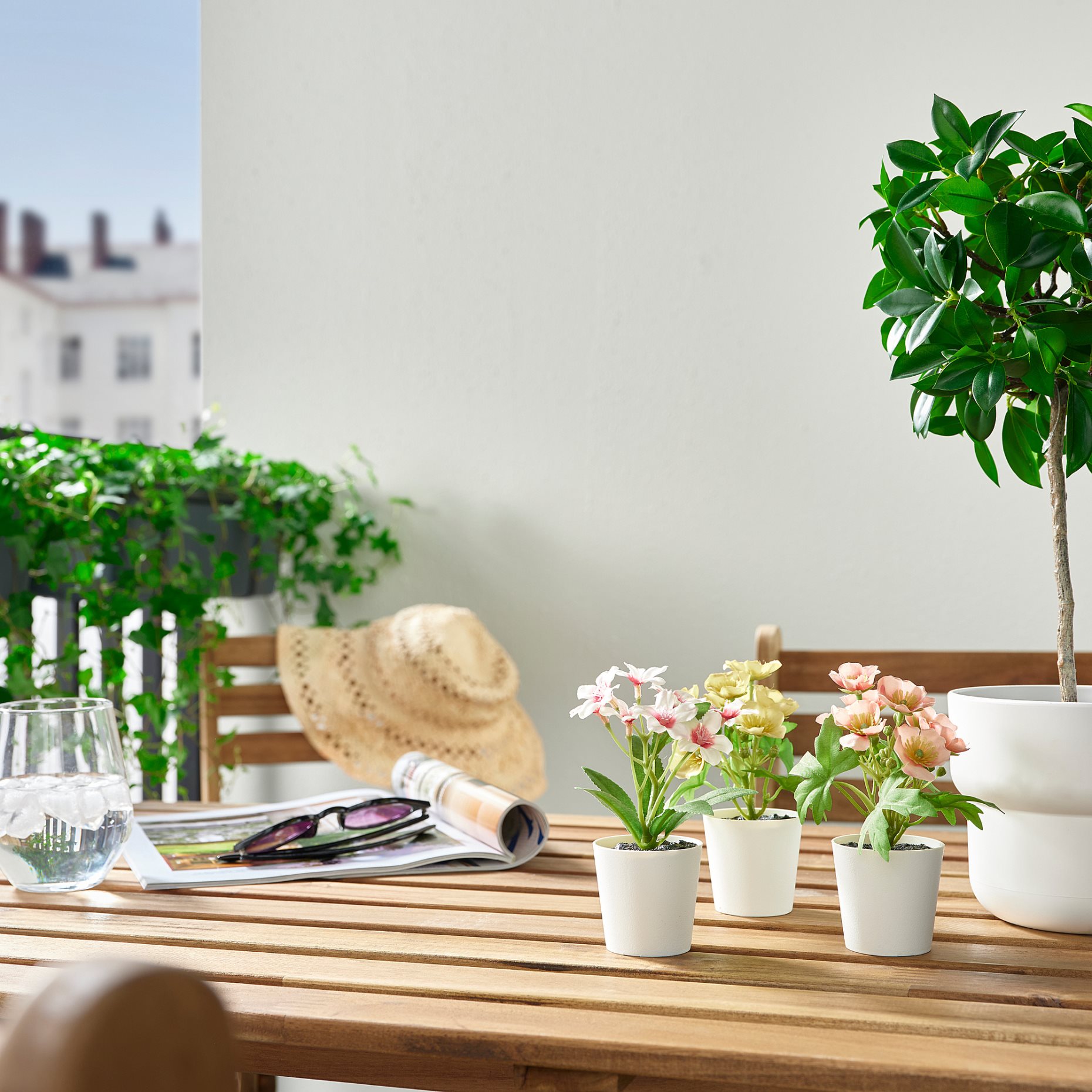 FEJKA, artificial potted plant with pot/in/outdoor flower mix/set of 3, 6 cm, 405.357.31