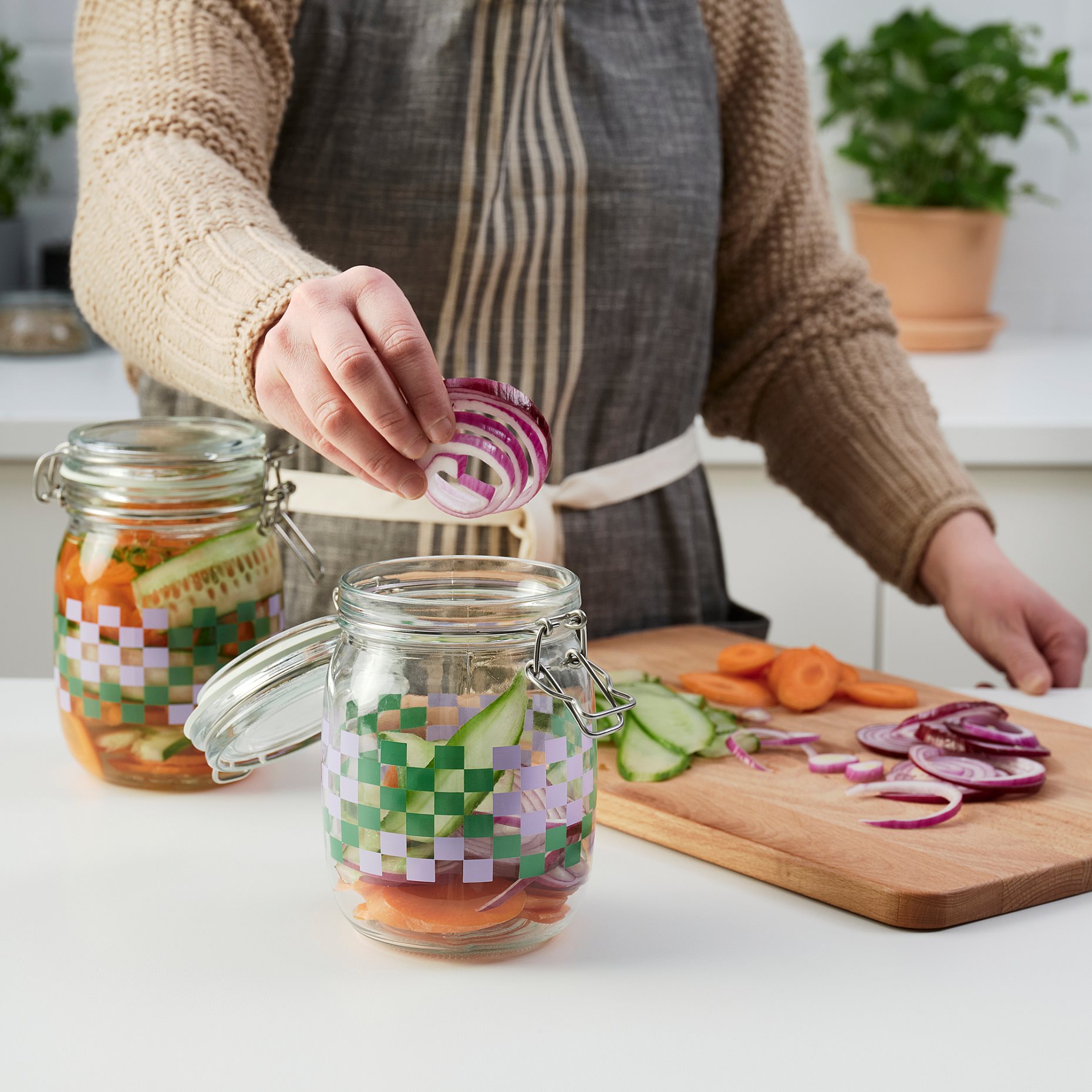 KORKEN, jar with lid clear glass patterned, 1 l, 405.537.58