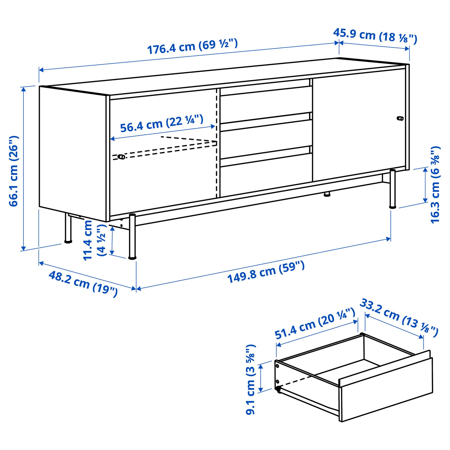 RÅDMANSÖ, TV bench, 176x48x66 cm, 405.978.18