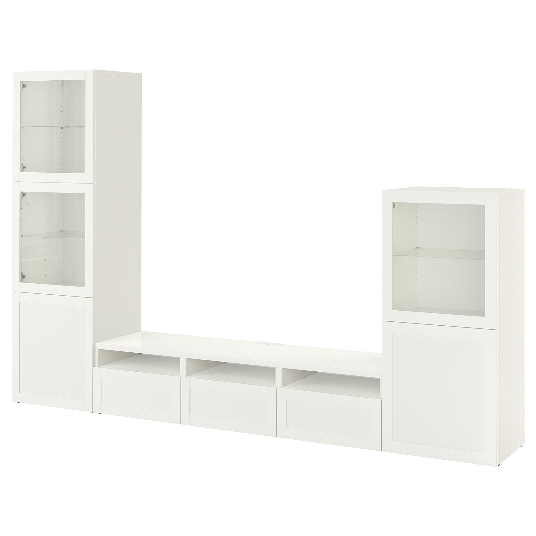BESTÅ, TV storage combination/glass doors/drawers soft closing, 300x42x193 cm, 493.307.92