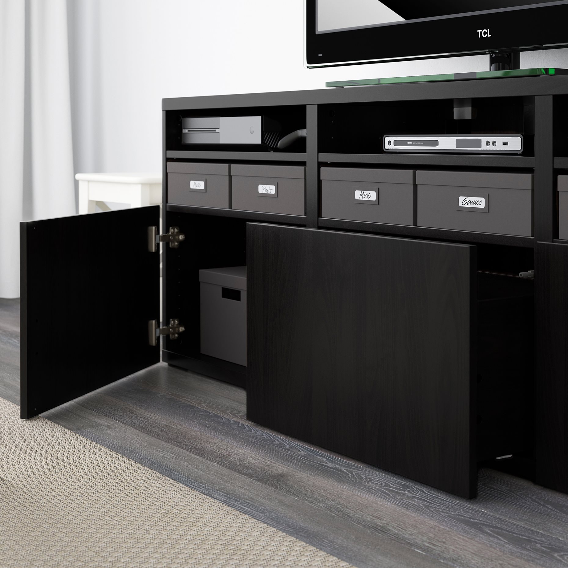 BESTÅ, σύνθεση αποθήκευσης TV/γυάλινες πόρτες/συρτάρια με μαλακό κλείσιμο, 180x42x192 cm, 494.070.03