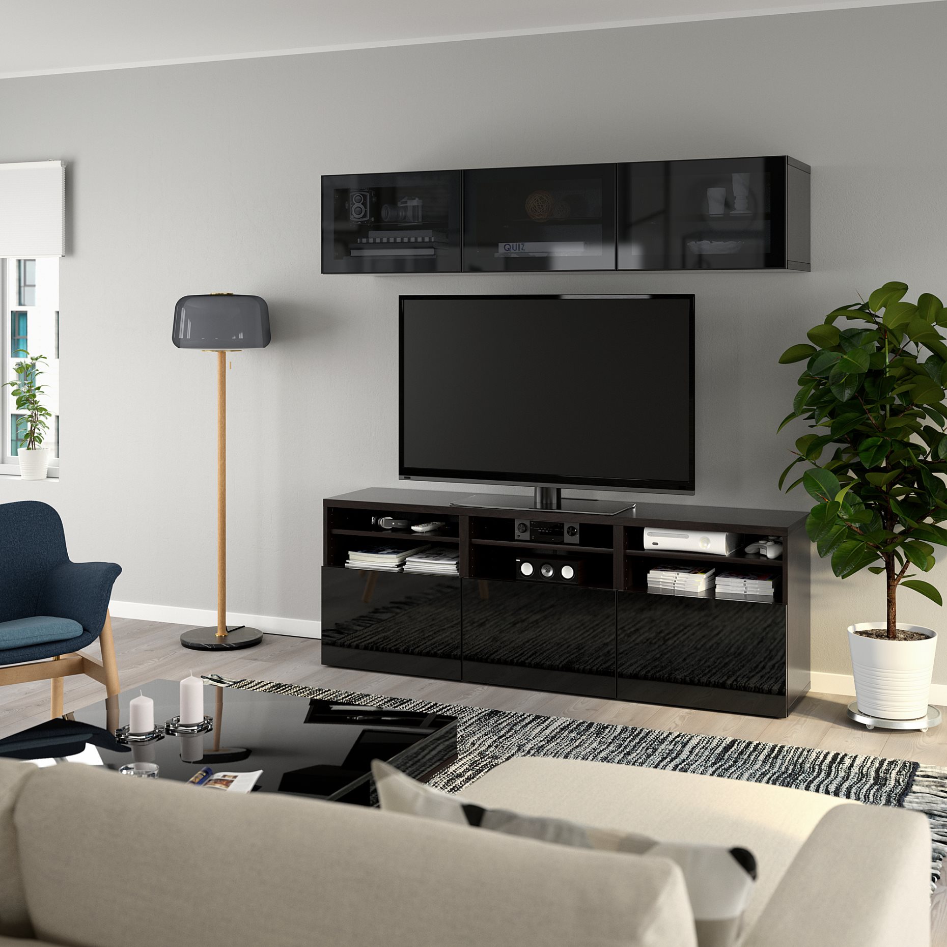 BESTÅ, TV storage combination/glass doors/drawers soft closing, 180x42x192 cm, 494.072.15