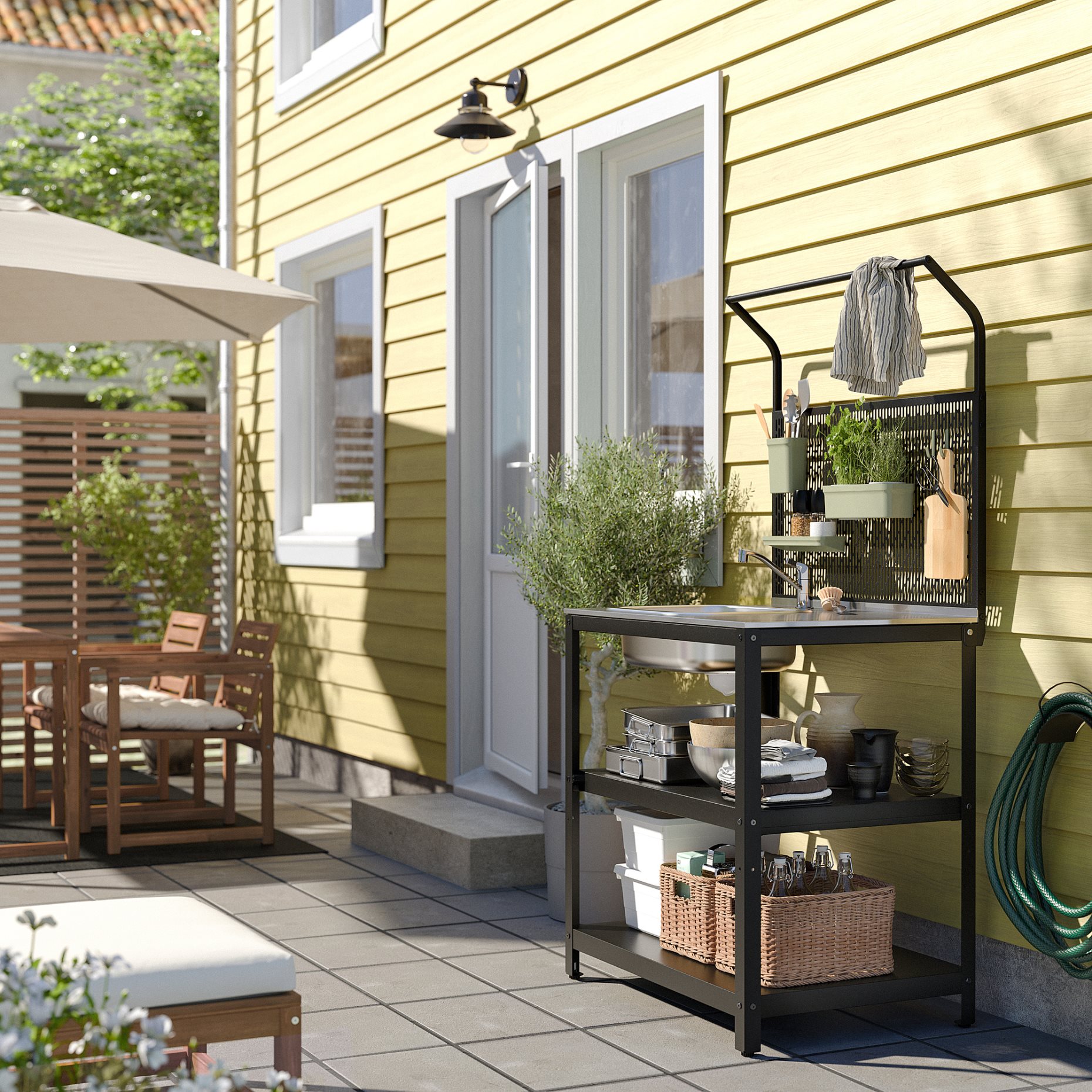 GRILLSKÄR, sink unit with back panel/outdoor, 86x61x176 cm, 494.952.45