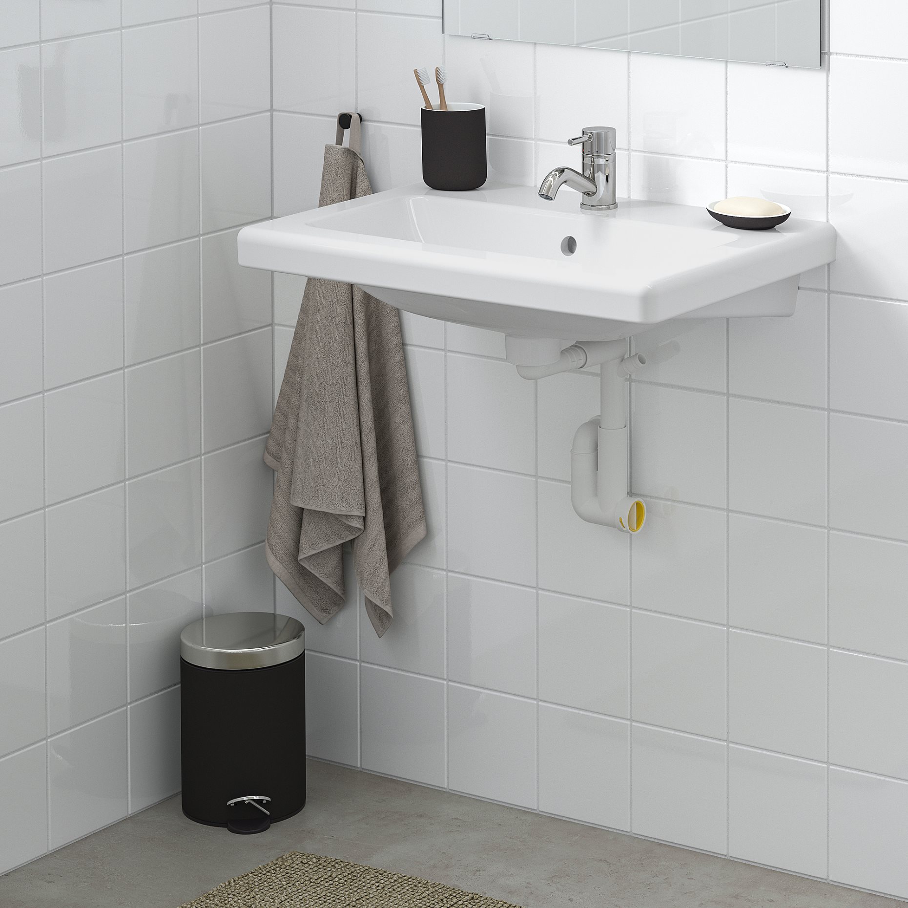TVÄLLEN, wash-basin with water trap, 64x43 cm, 495.469.09