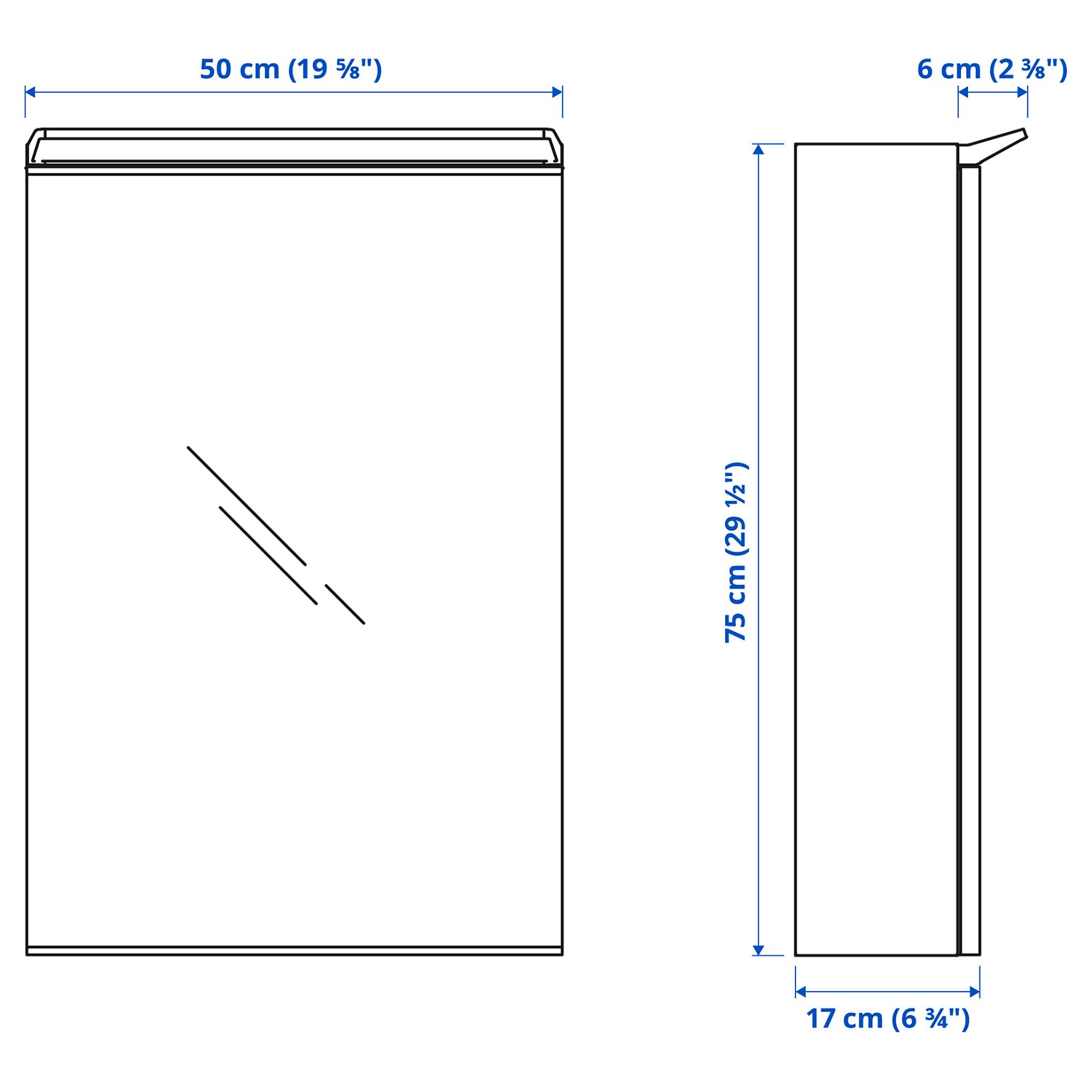 TREASJON, mirror cabinet with door/built-in lighting, 50x17x75 cm, 505.644.45