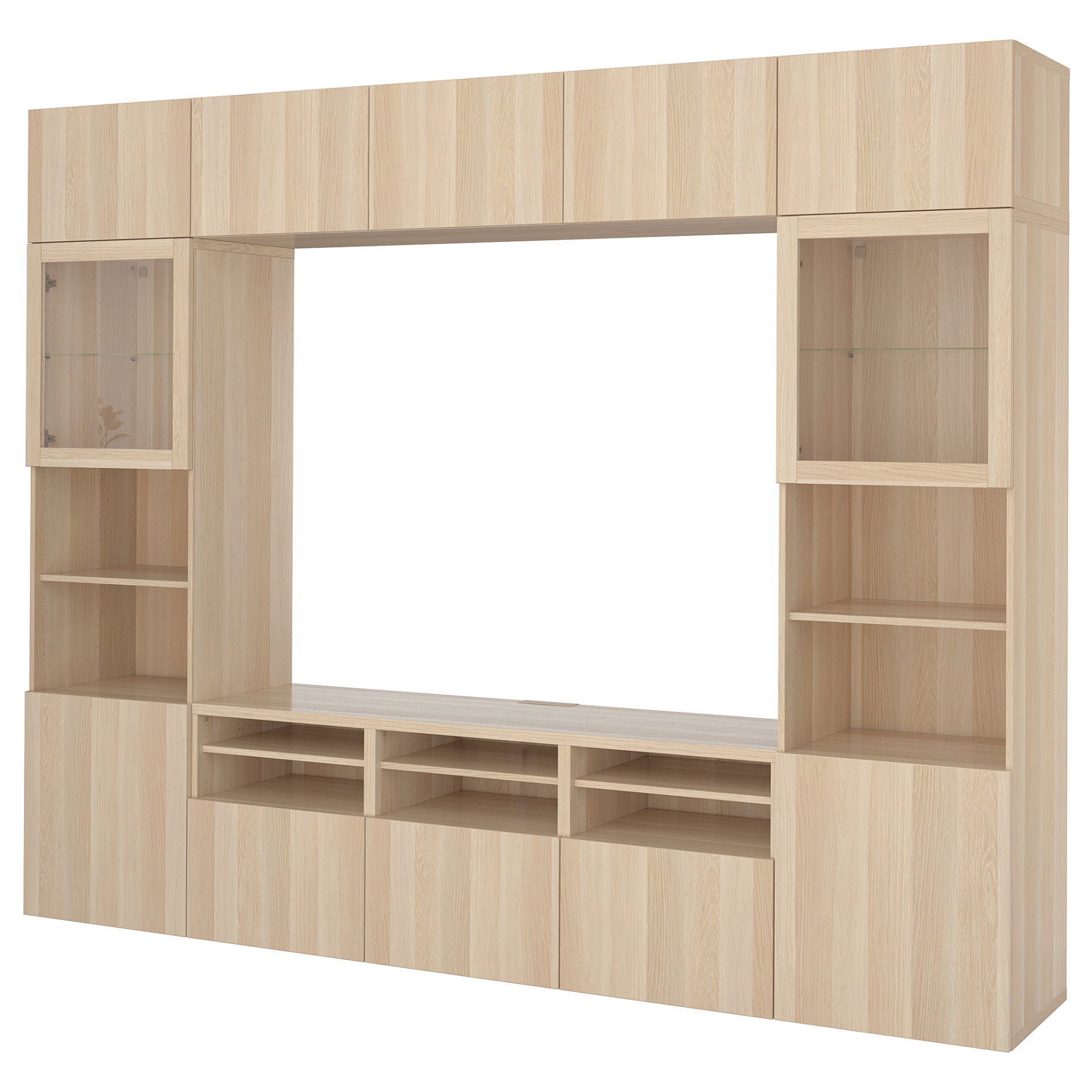 BESTÅ, TV storage combination/glass doors/drawers soft closing, 300x42x231 cm, 594.110.14