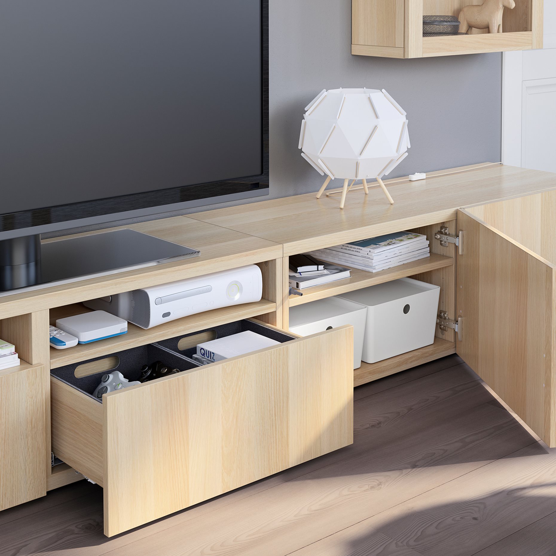 BESTÅ, TV storage combination/glass doors/drawers soft closing, 240x42x190 cm, 594.113.25