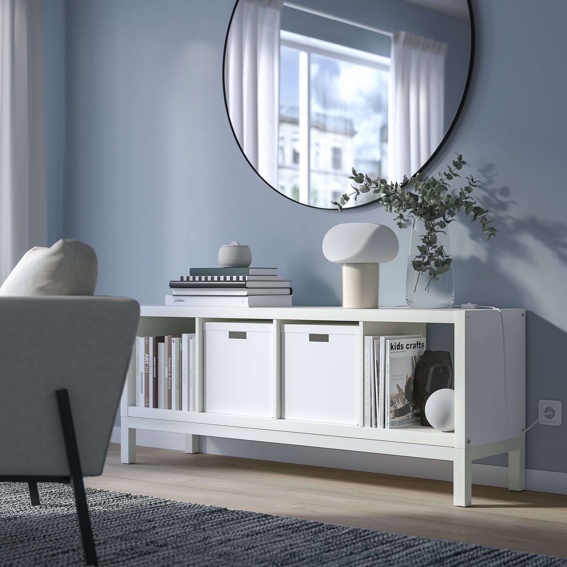 KALLAX, shelving unit with underframe, 147x59 cm, 594.426.66