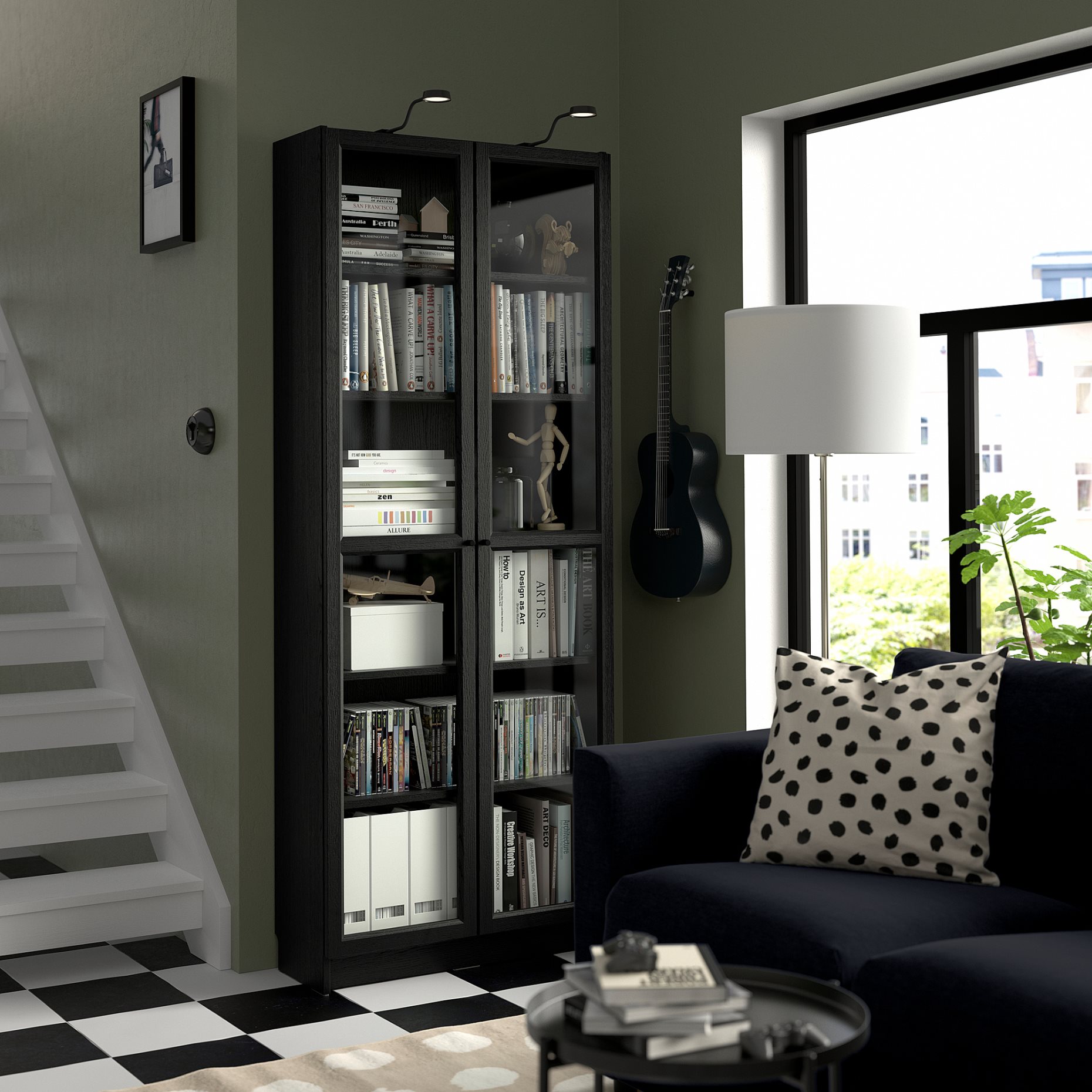 BILLY/OXBERG, bookcase with glass doors, 80x30x202 cm, 594.833.17