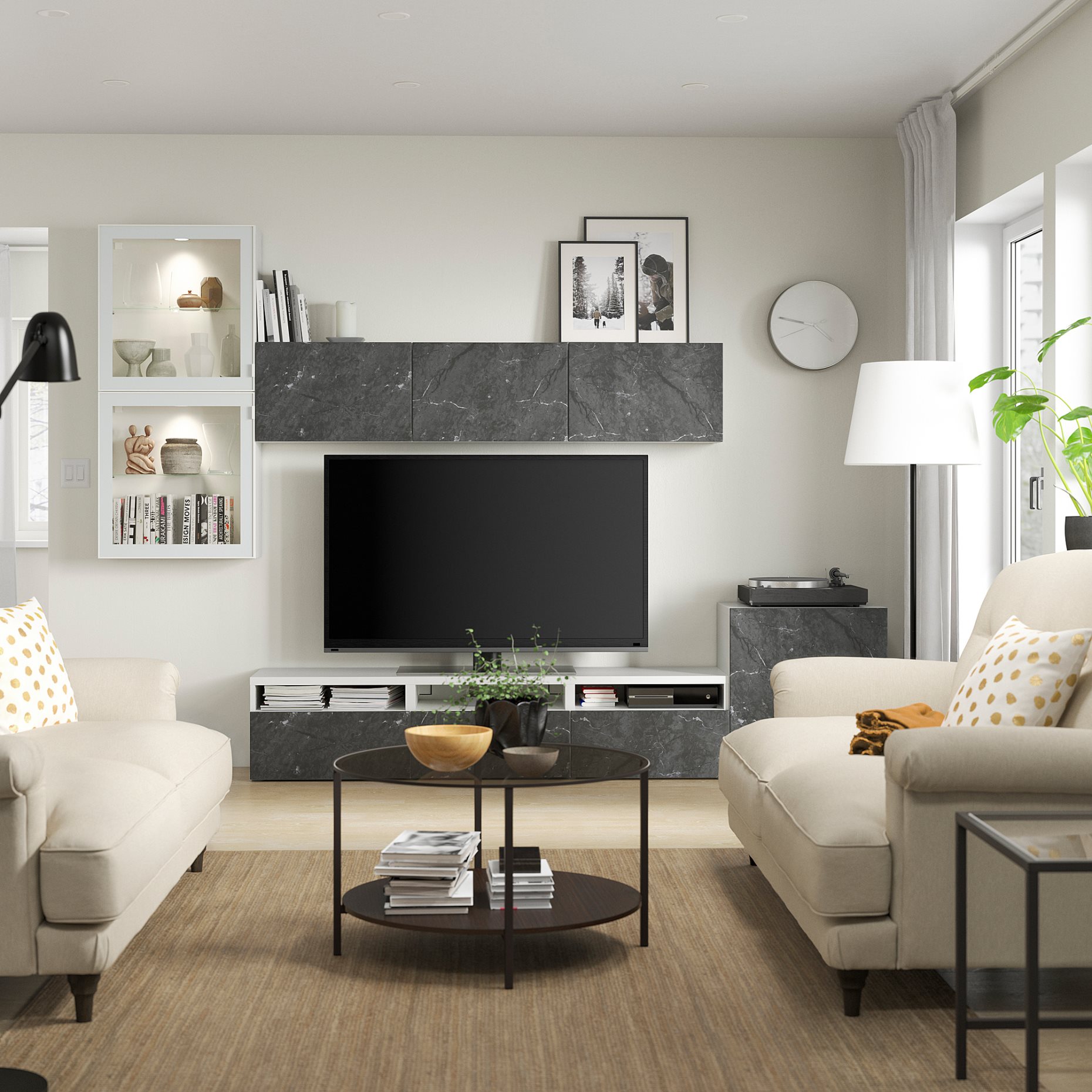 BESTÅ, TV storage combination/glass doors/drawers push open, 300x42x211 cm, 594.887.77