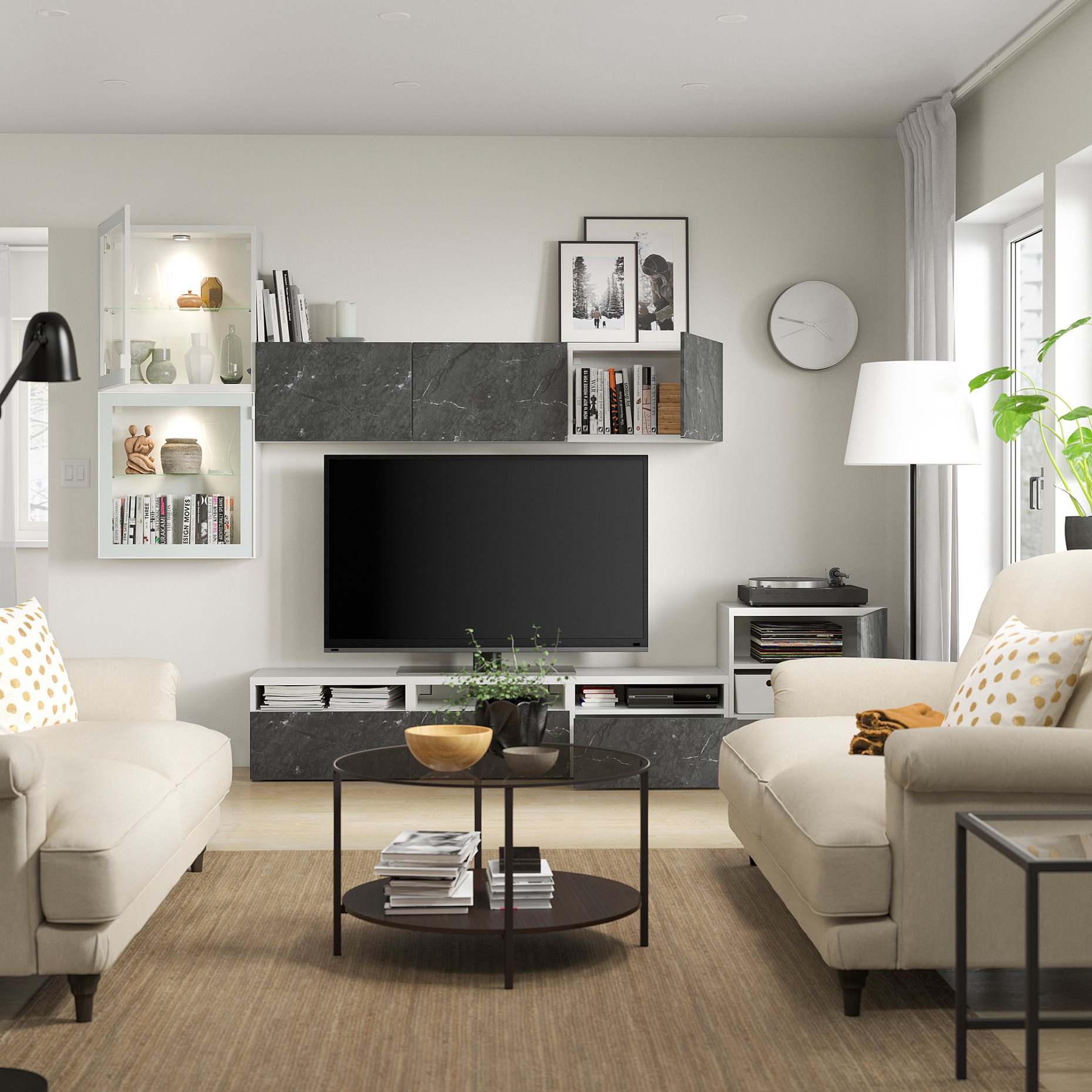 BESTÅ, TV storage combination/glass doors/drawers push open, 300x42x211 cm, 594.887.77