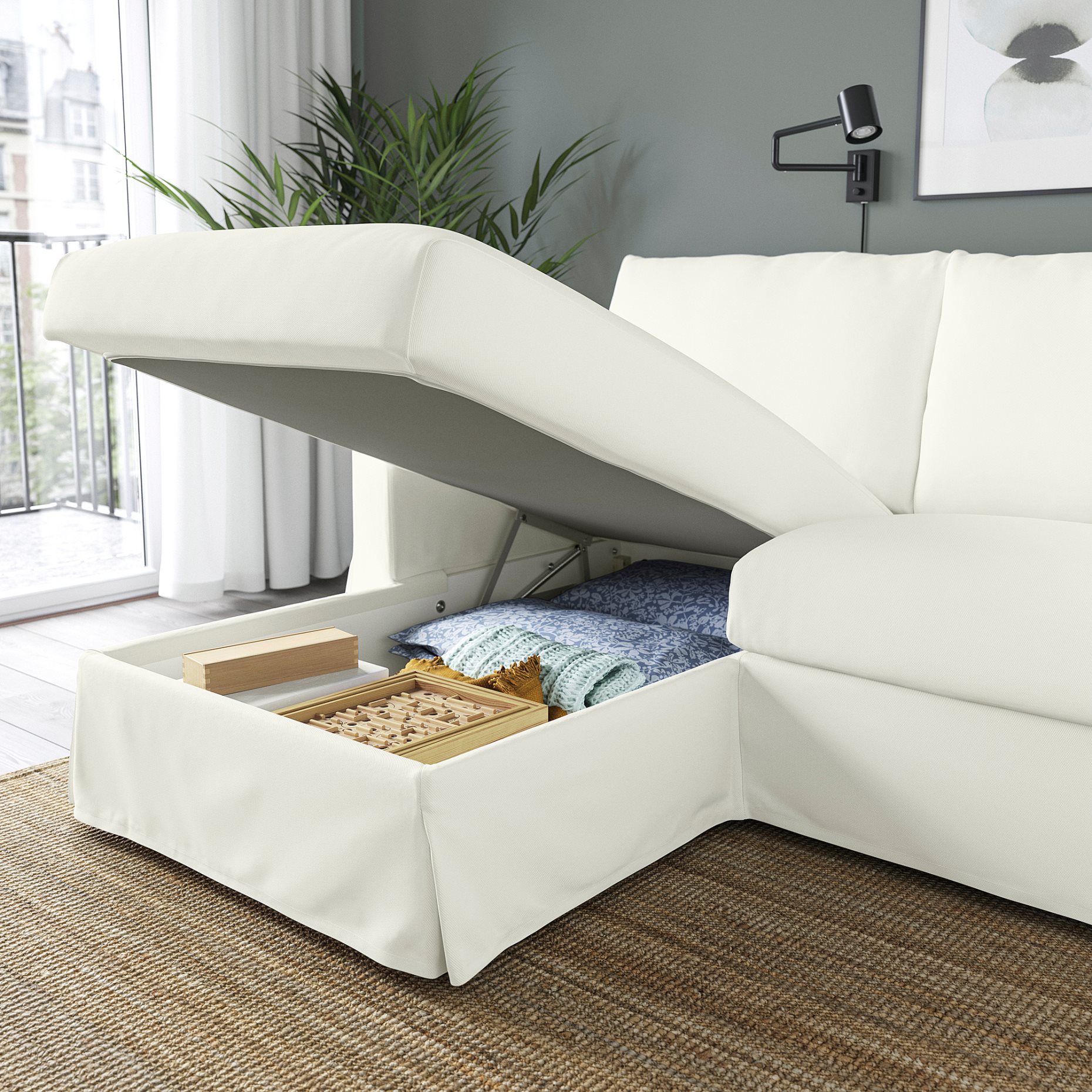 HYLTARP, 3-seat sofa with chaise longue, left, 594.896.92
