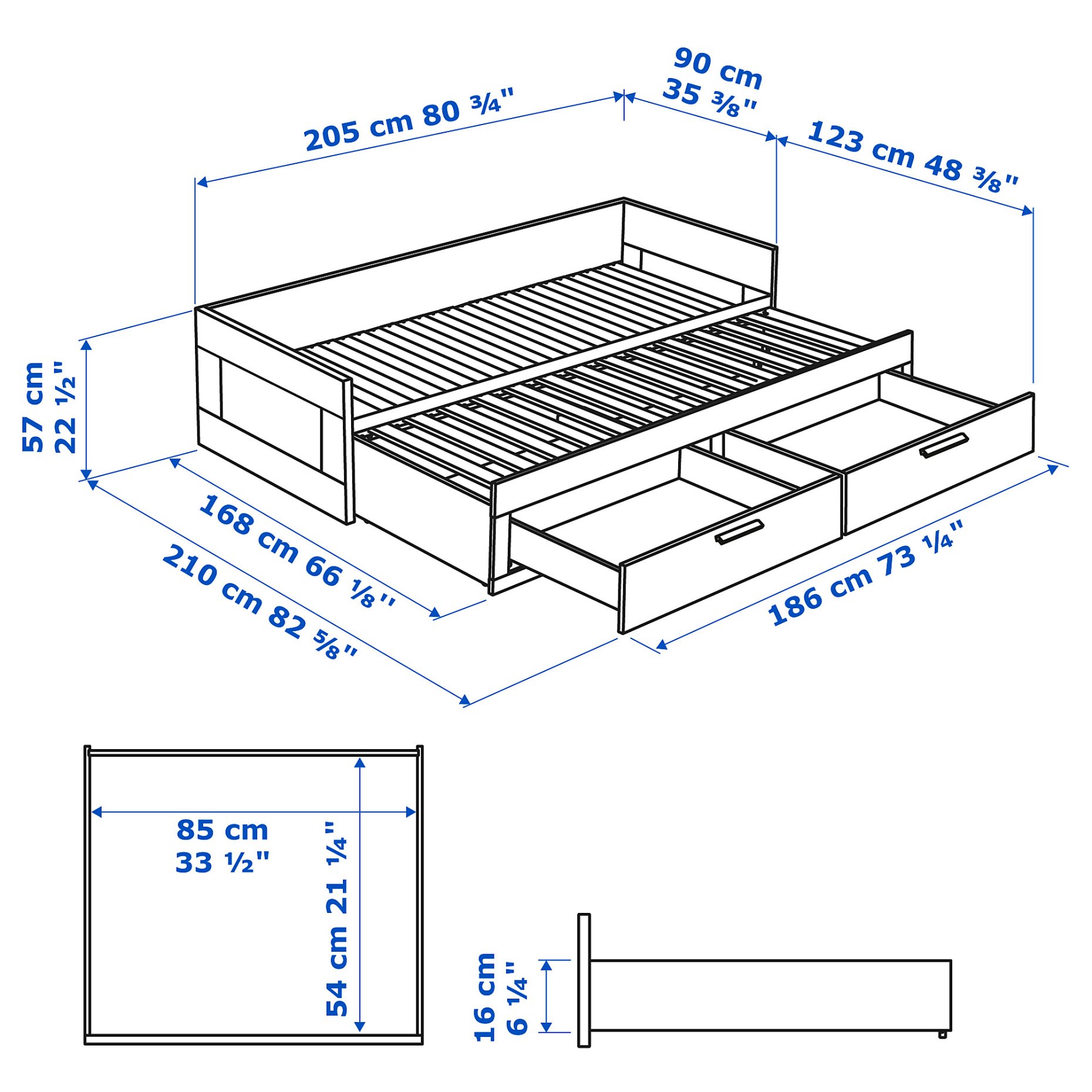 BRIMNES, day-bed with 2 drawers/2 mattresses, 80x200 cm, 595.900.15