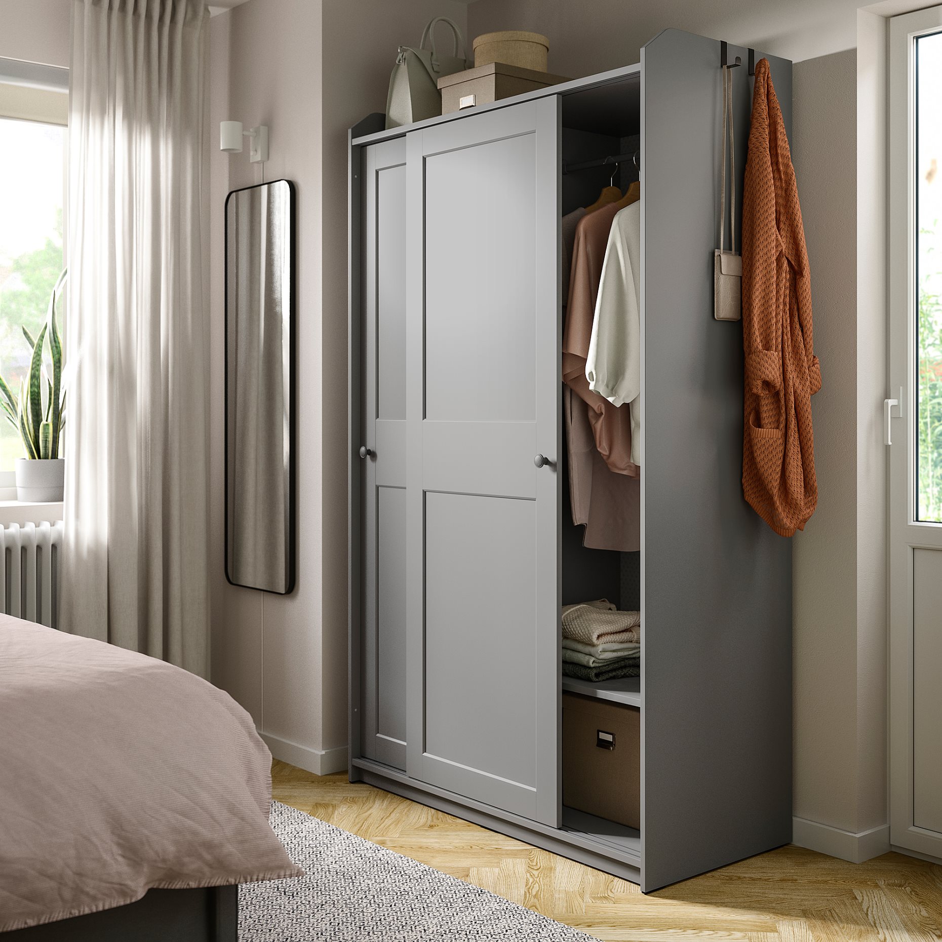 HAUGA, wardrobe with sliding doors, 118x55x199 cm, 604.072.71
