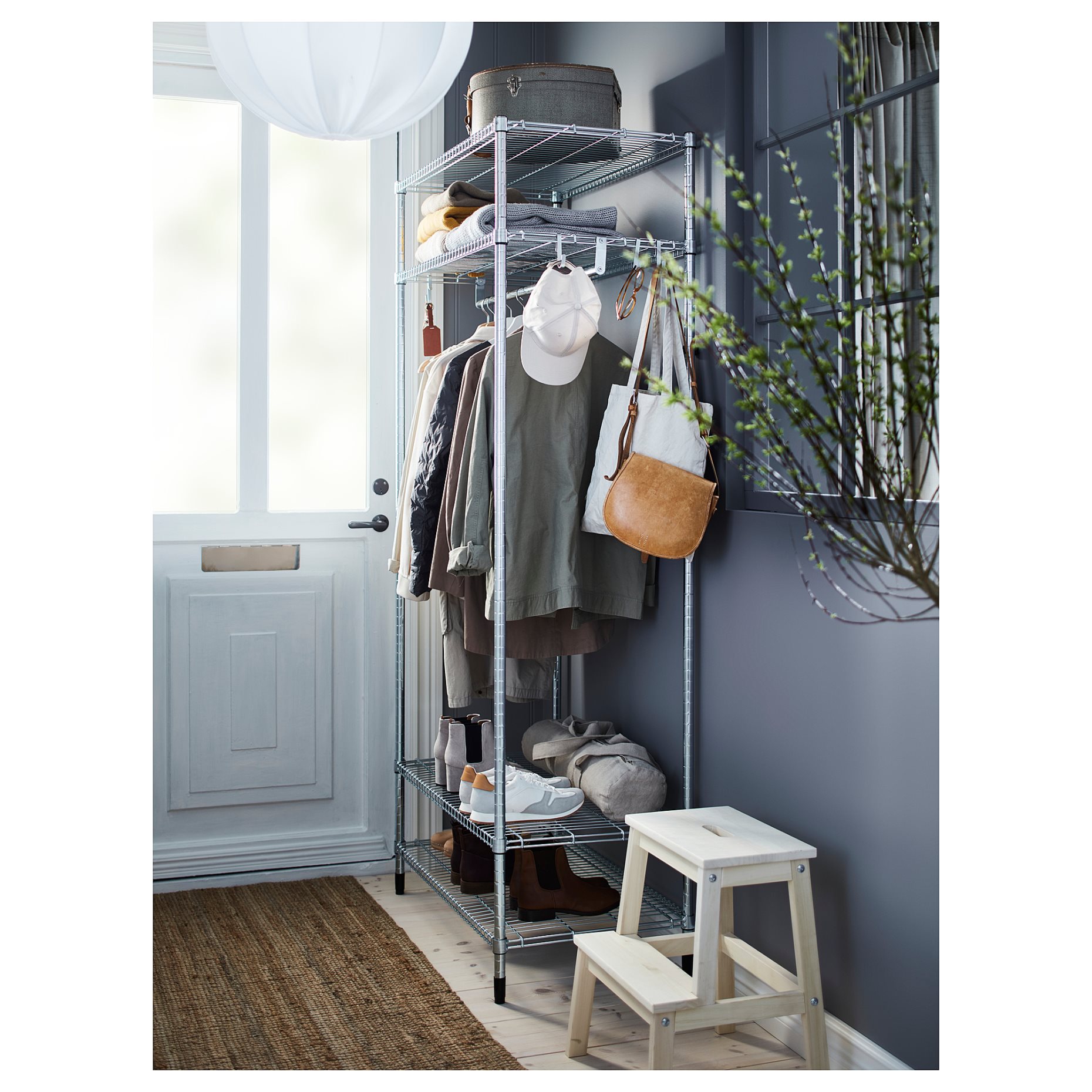 OMAR, shelving unit with clothes rail, 92x50x201 cm, 605.309.78