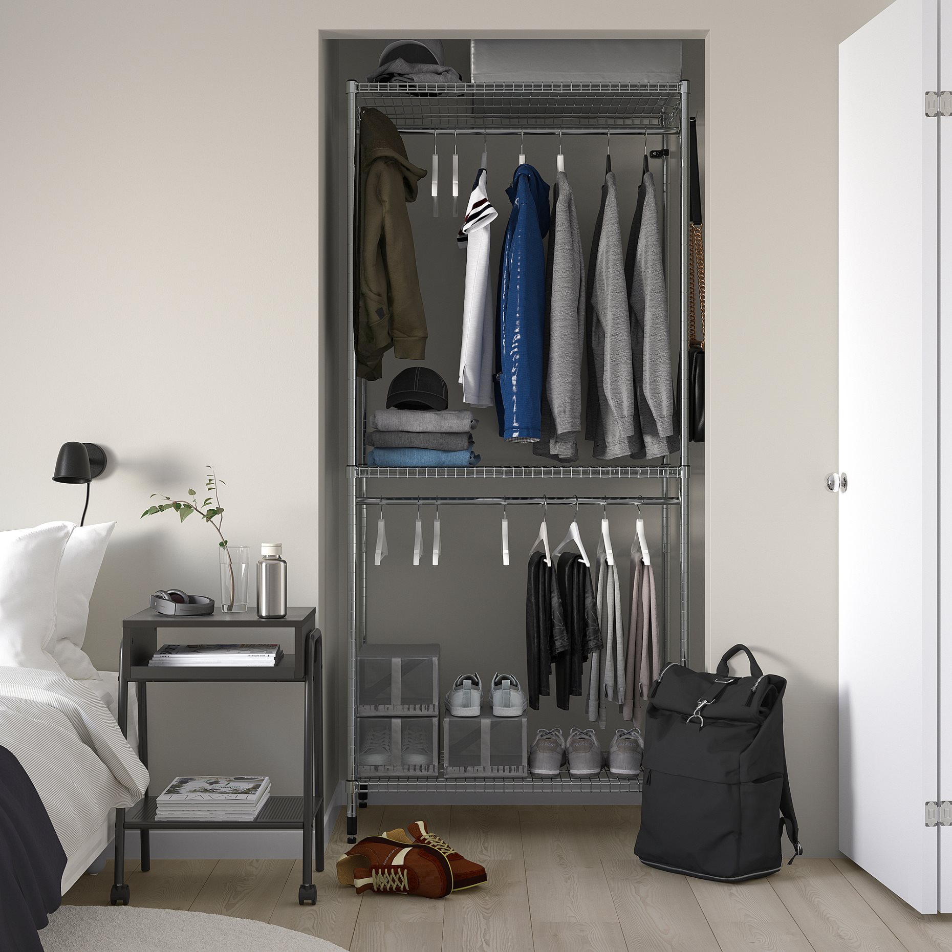 OMAR, shelving unit with clothes rail, 92x50x201 cm, 605.309.78