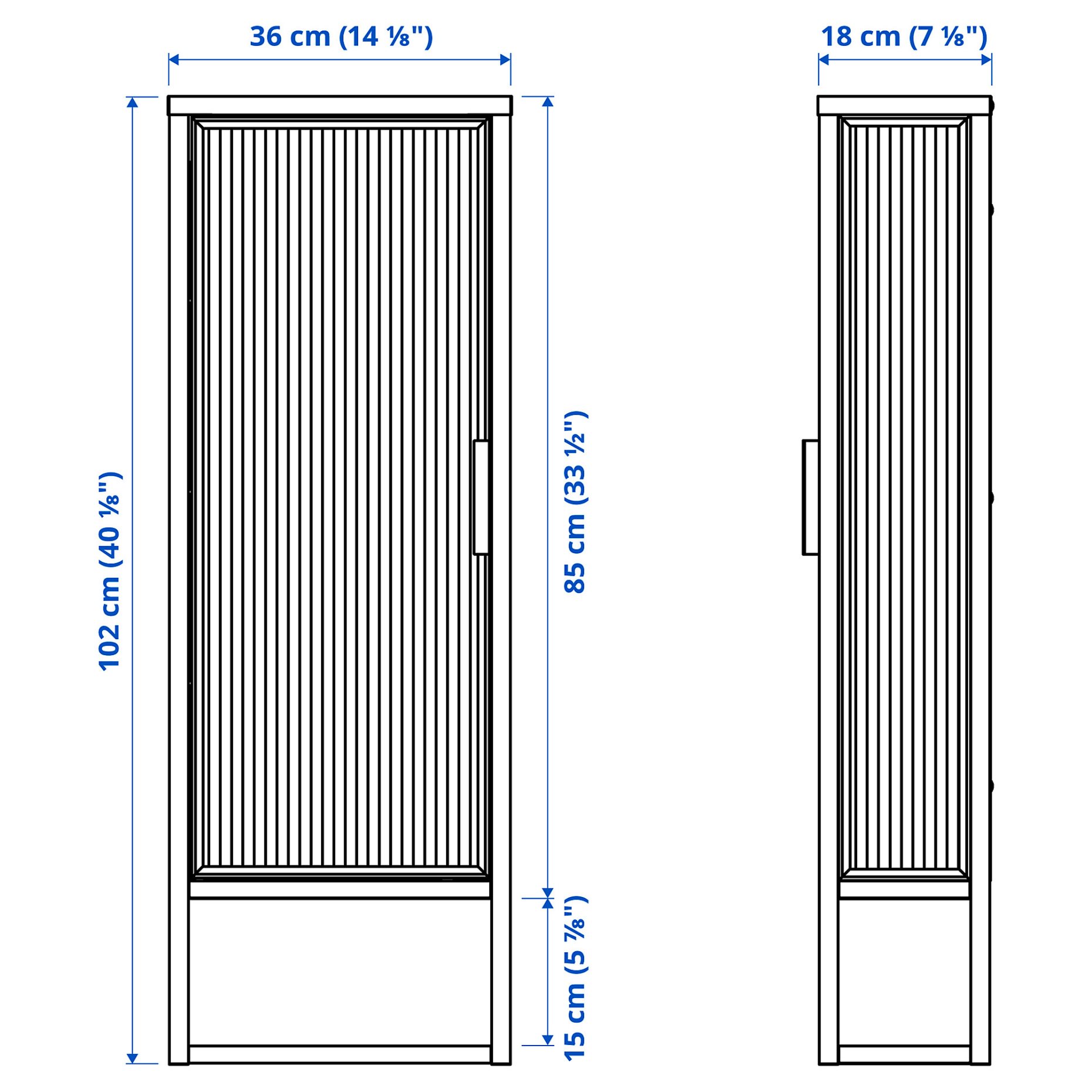 MOSSJÖN, wall cabinet with shelves/glass door, 36x18x102 cm, 605.677.78