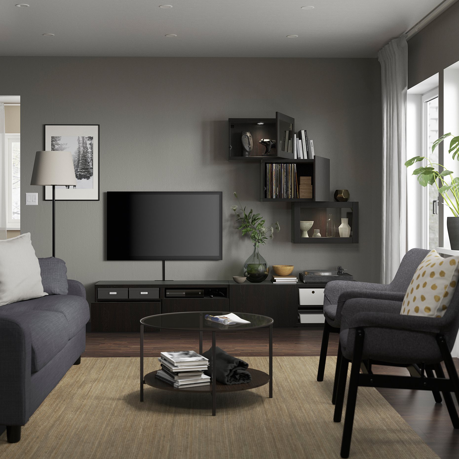 BESTÅ, TV storage combination/glass doors/drawers push open, 240x42x190 cm, 694.112.97