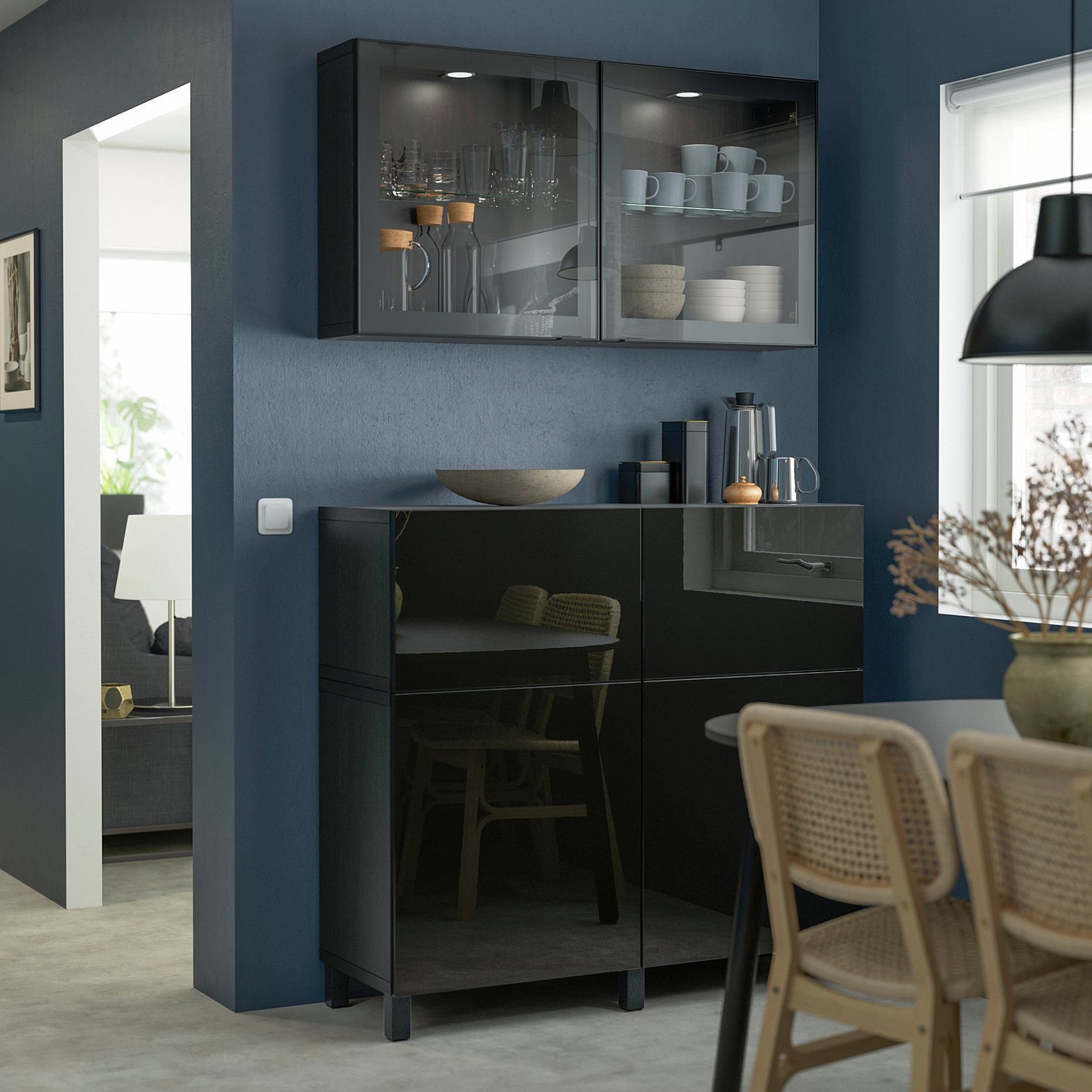 BESTÅ, σύνθεση αποθήκευσης με πόρτες/συρτάρια ανοίγματος με πίεση, 120x42x213 cm, 694.215.45