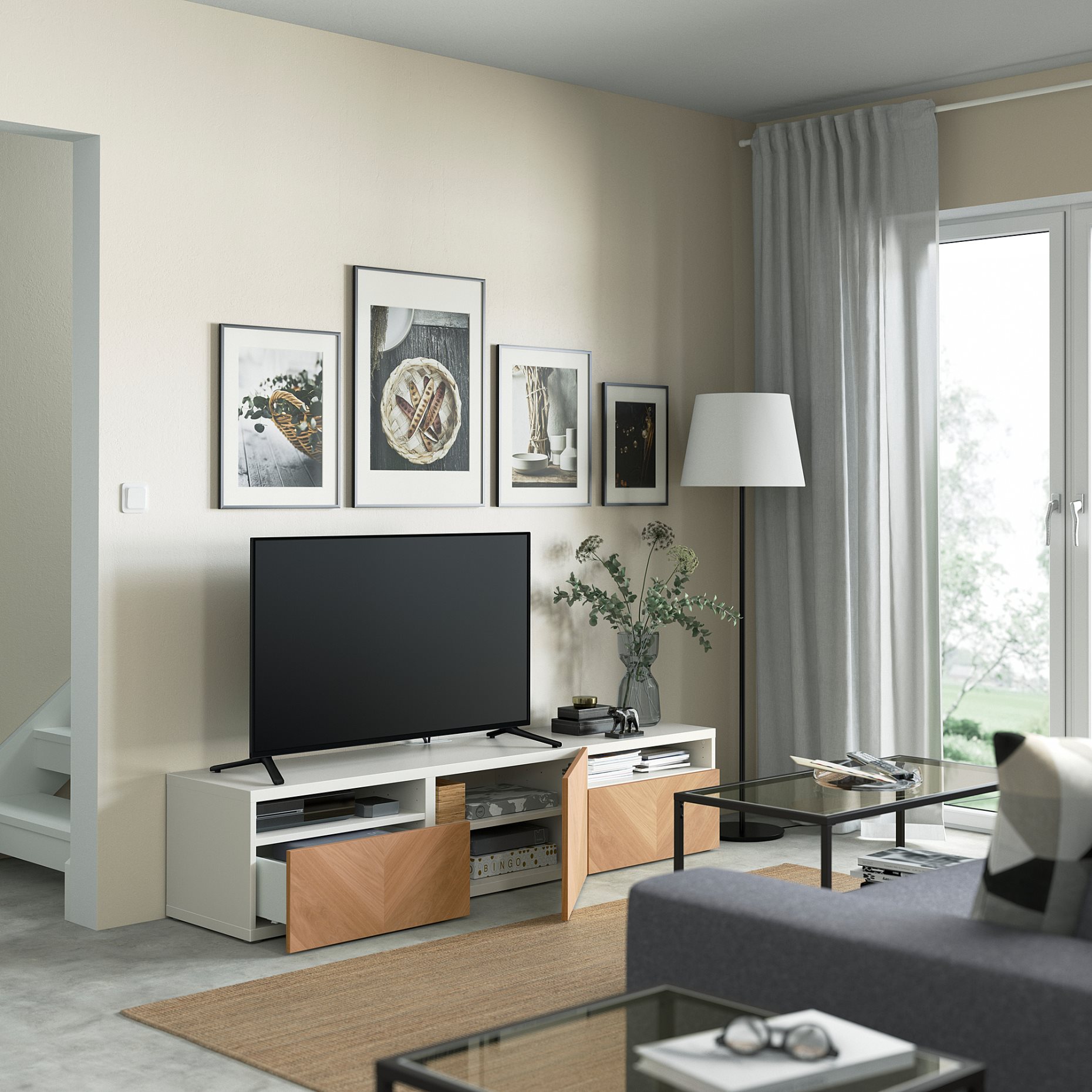 BESTÅ, TV bench with door/drawers push open, 180x42x39 cm, 694.324.69