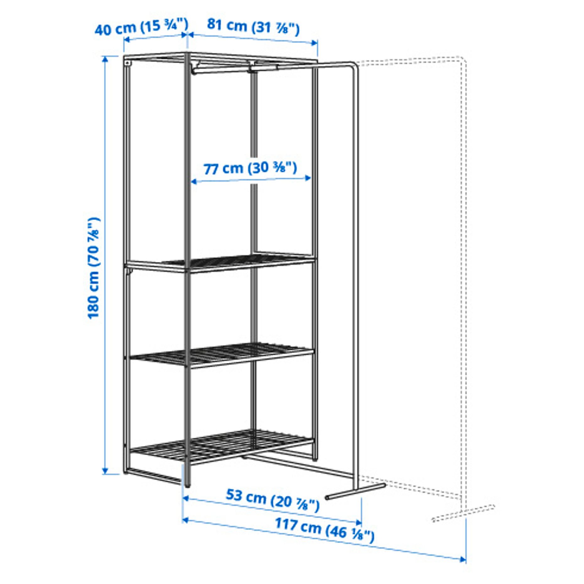 JOSTEIN, shelving unit with drying rack/in/outdoor/wire, 81x53/117x180 cm, 694.372.64