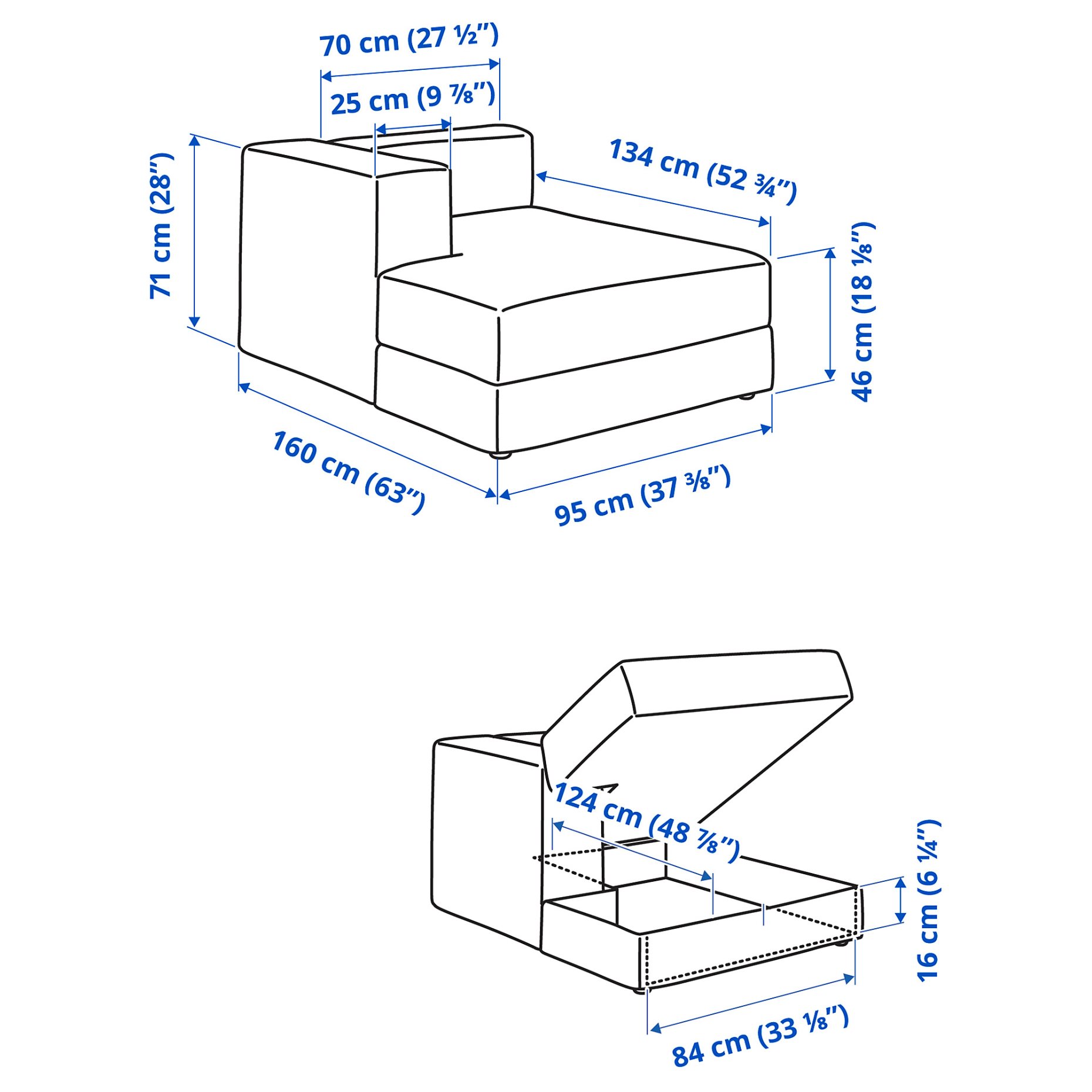 JÄTTEBO, chaise longue module with armrest, left, 694.714.94