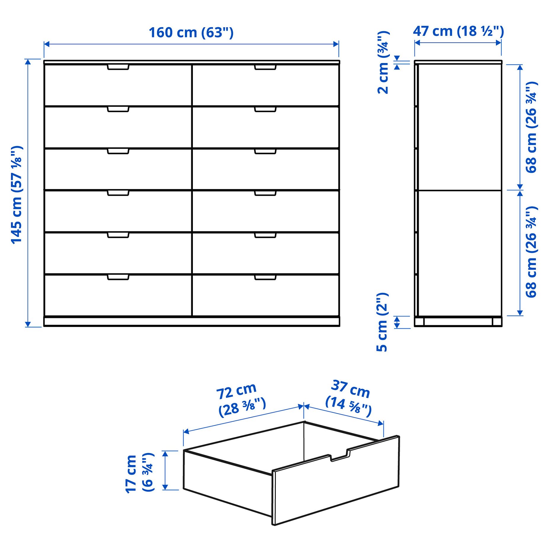 NORDLI, chest of 12 drawers, 160x145 cm, 792.394.90